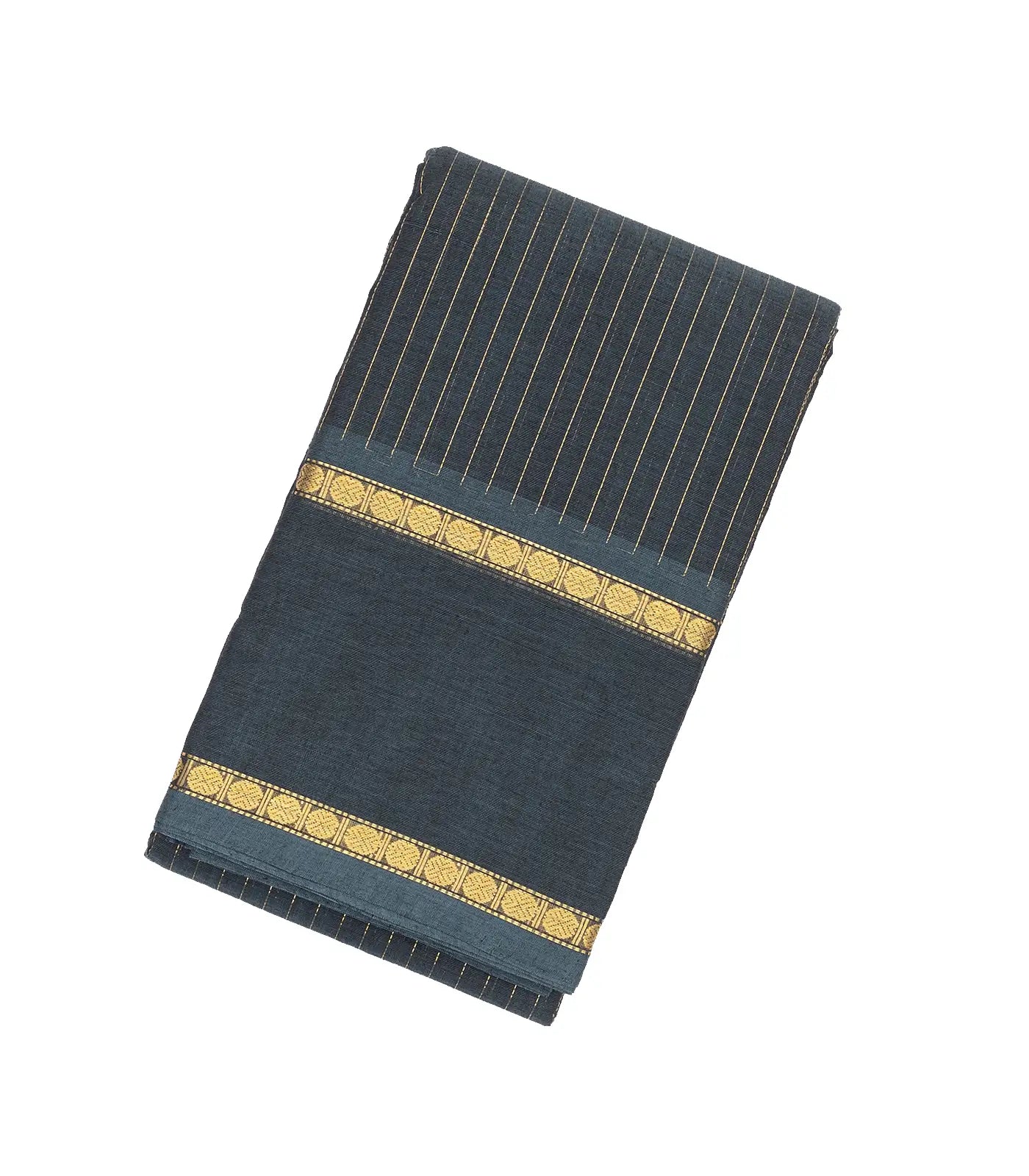 RmKV Dark Grey Handloom Kanchi Cotton Saree With Zari Stripes