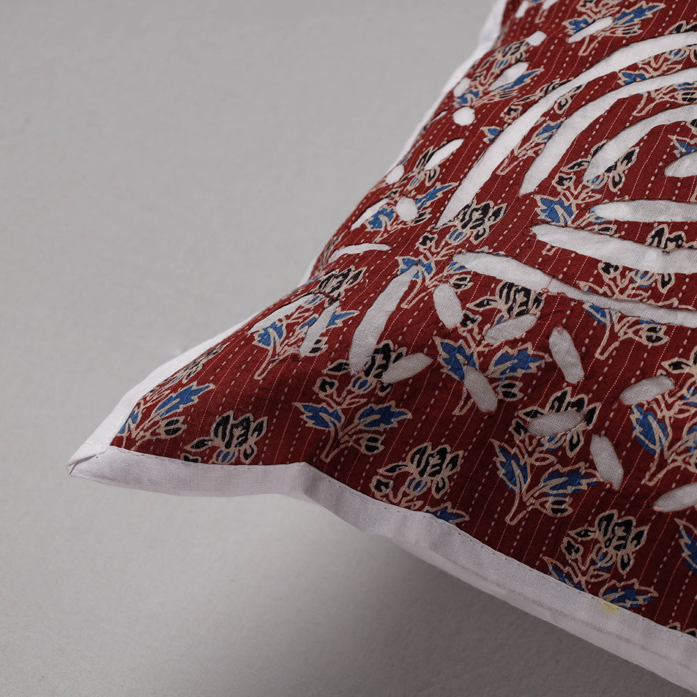 SHADES OF MARUDHARA Brown - Cutwork Cotton Applique Cushion Cover (16 x 16 in) - view 2