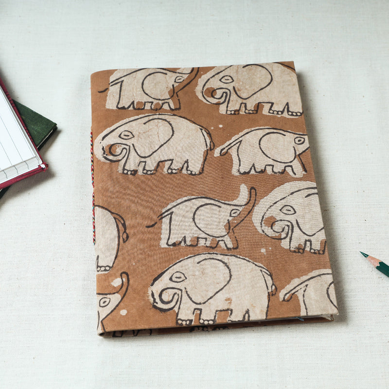 CHUTNEY CRAFT STUDIO Brown - Art Block Print Fabric Cover Handmade Paper Notebook (9 x 7 in)