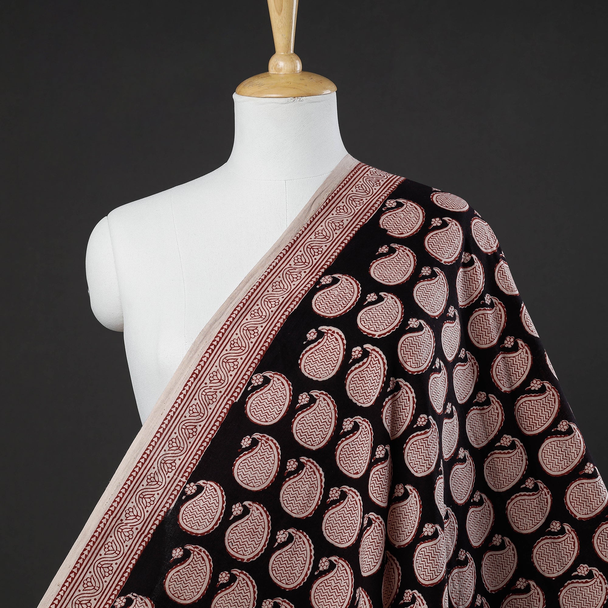 BAGH PRINTS BY UMAR FARUK KHATRI Black - Bagh Block Printed Natural Dyed Cotton Fabric