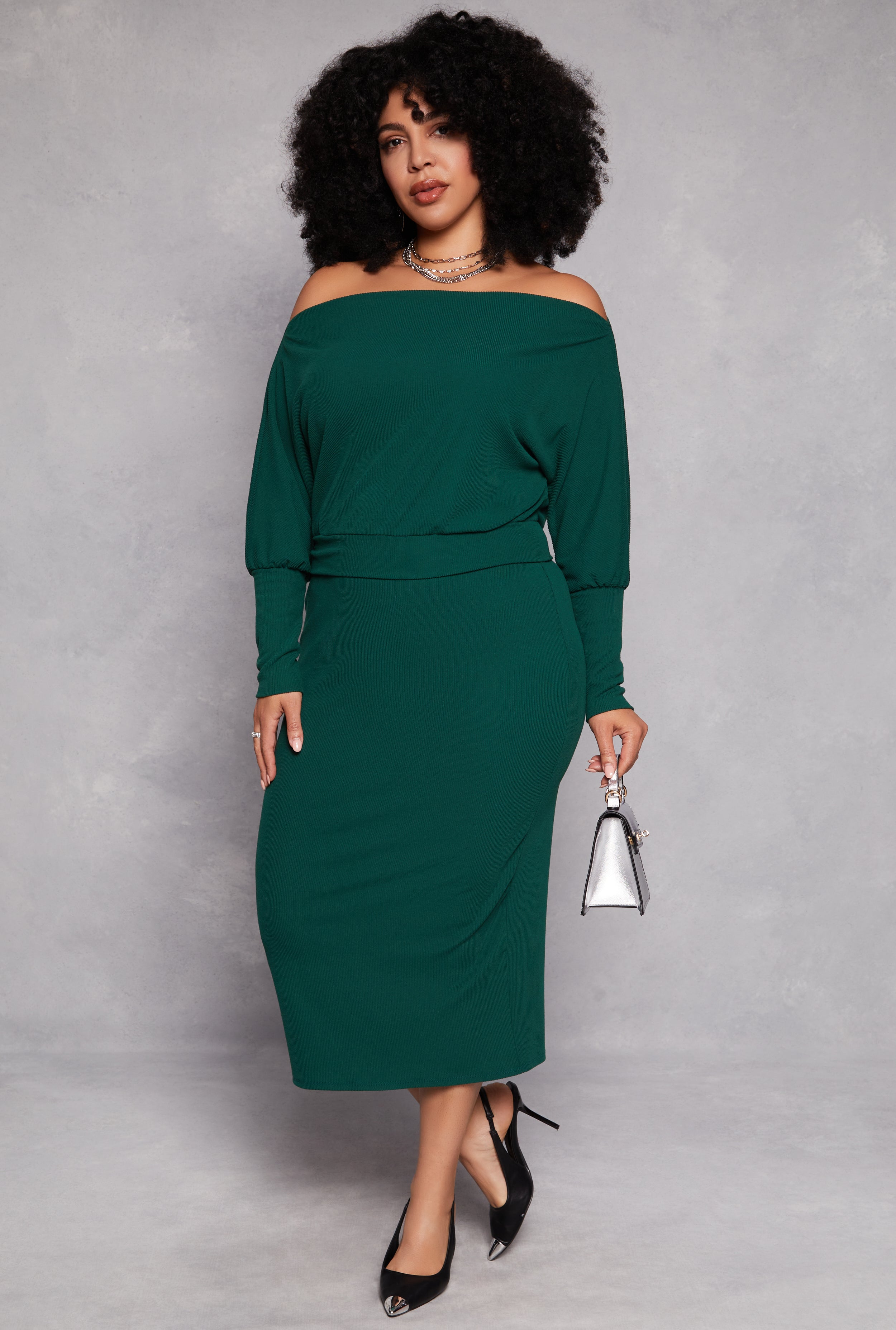 Rainbow Shops Plus Size Ribbed Knit Midi Skirt