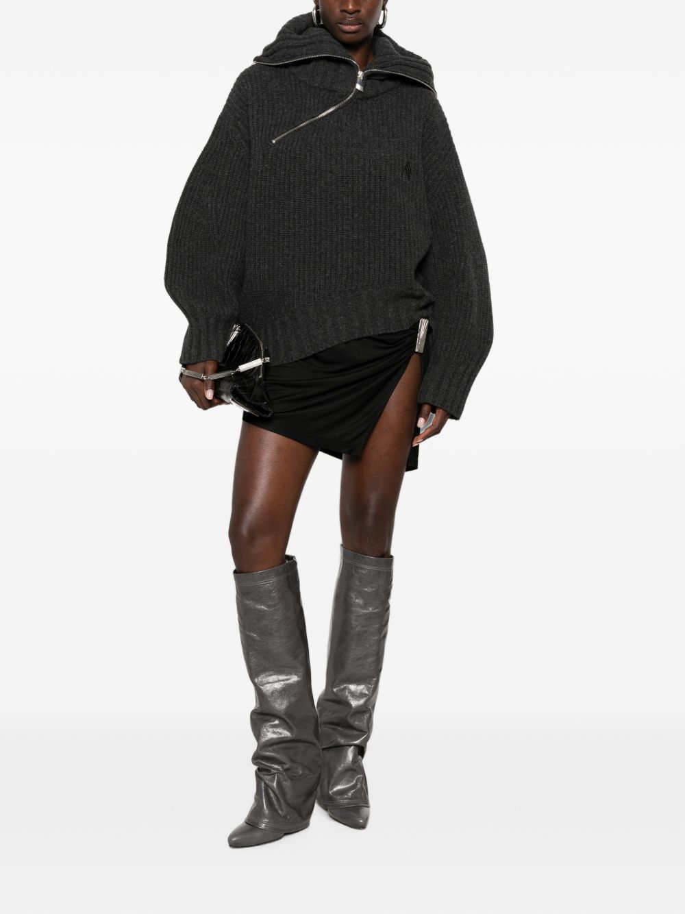 The Attico Asymmetric Zip Ribbed Sweater - view 4