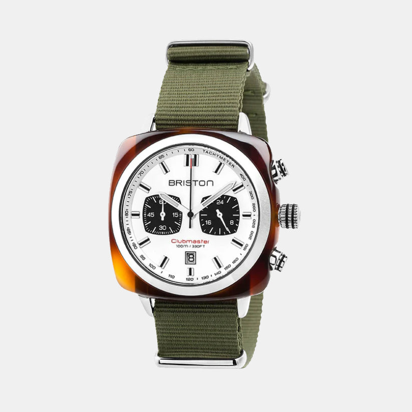 Briston Clubmaster Sport Men Quartz White Dial Chronograph Nato Watch 17142.SA.TS.2.NGA