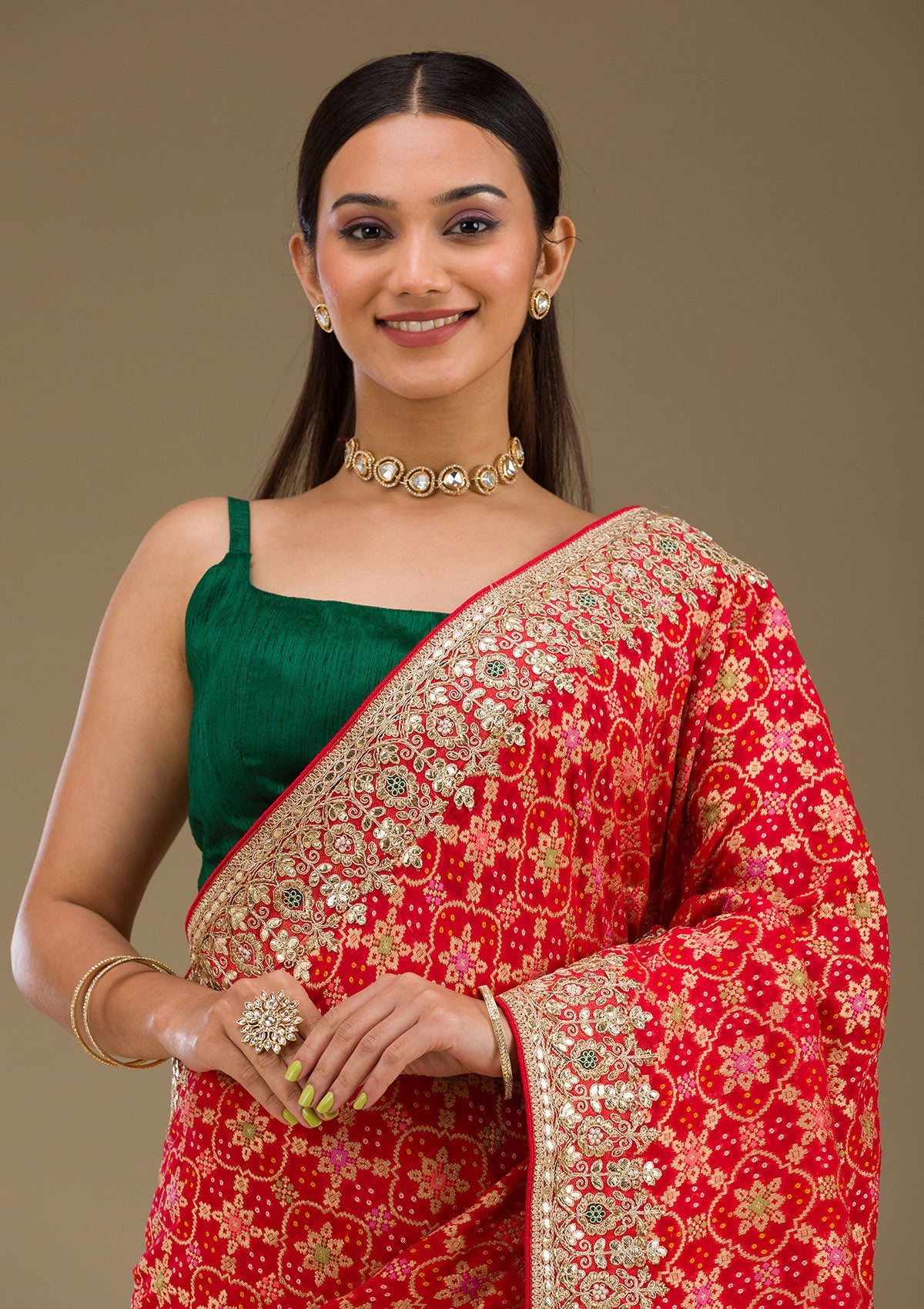 Koskii Red Gotapatti Chiffon Saree – Women's - view 5