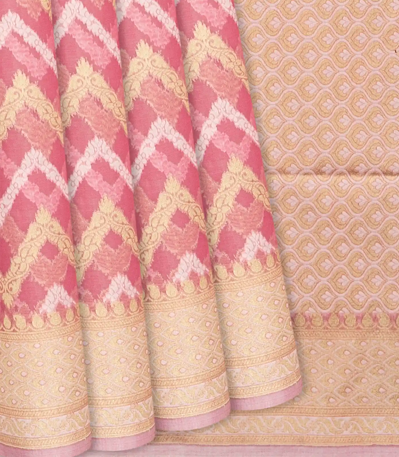 RmKV Peach Blended Organza Saree With Floral Chevron Motifs-Peach