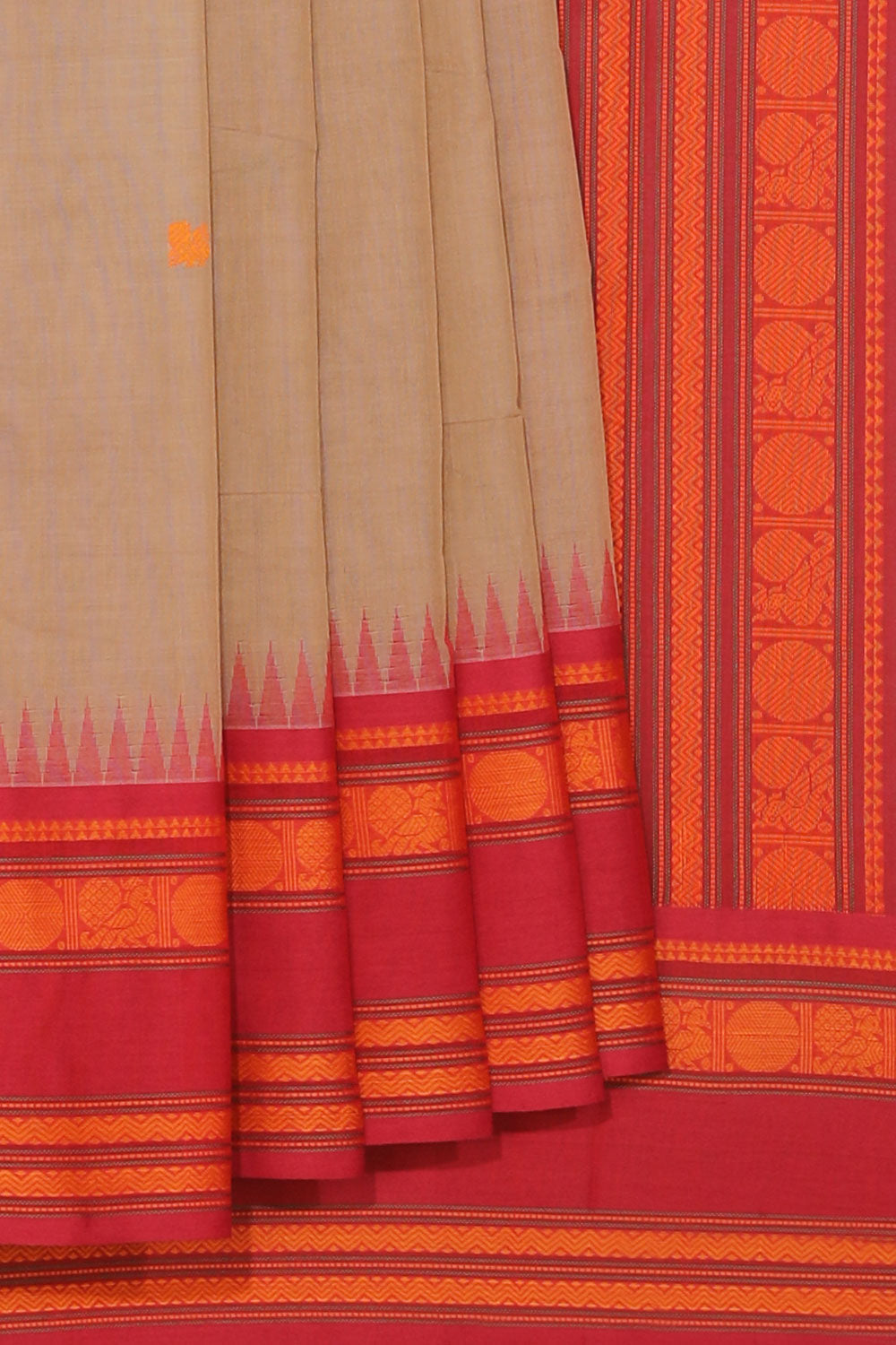 Kalanjali Kanchi Cotton Beige Saree – Women's