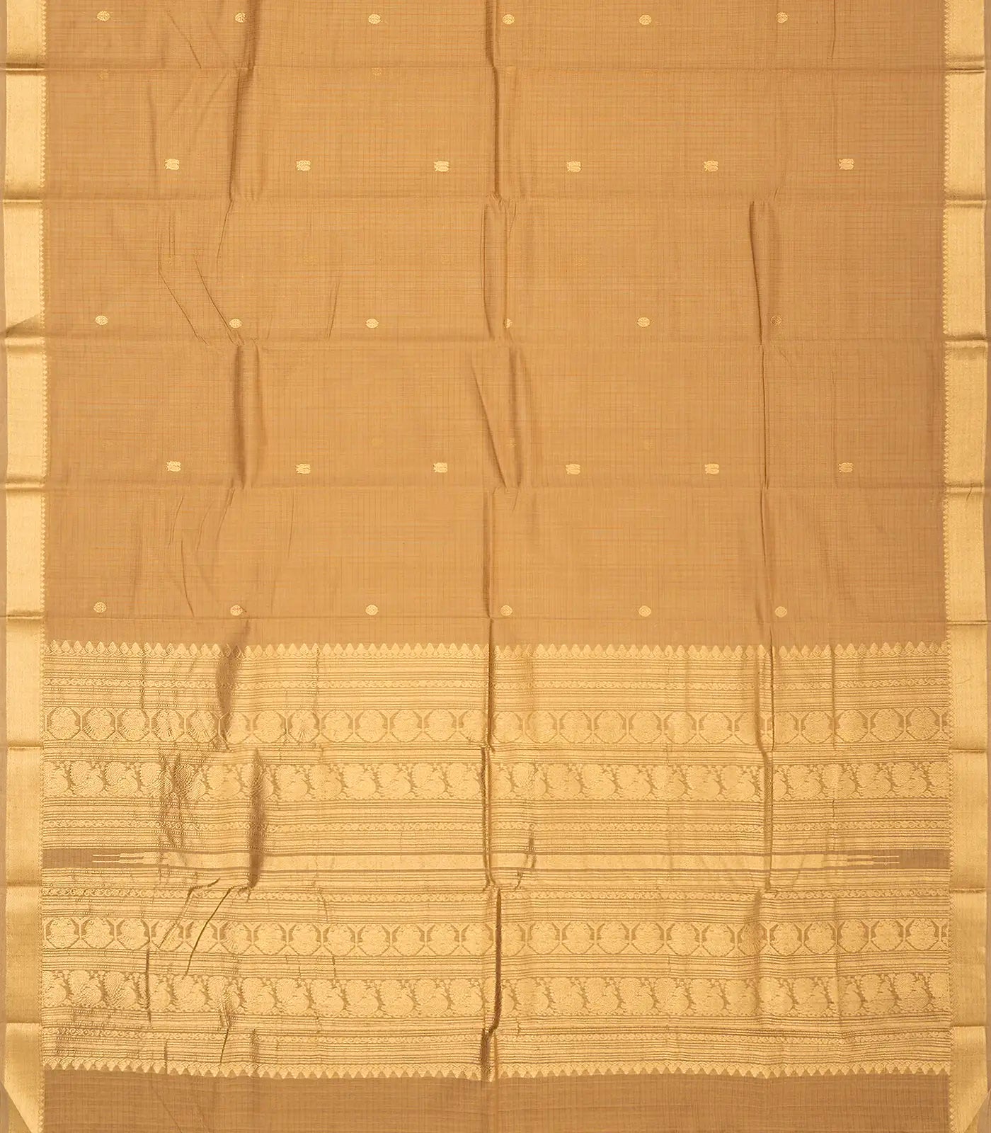 RmKV Taupe Handloom Kanchi Cotton Saree With Annam Zari Buttas. - view 2