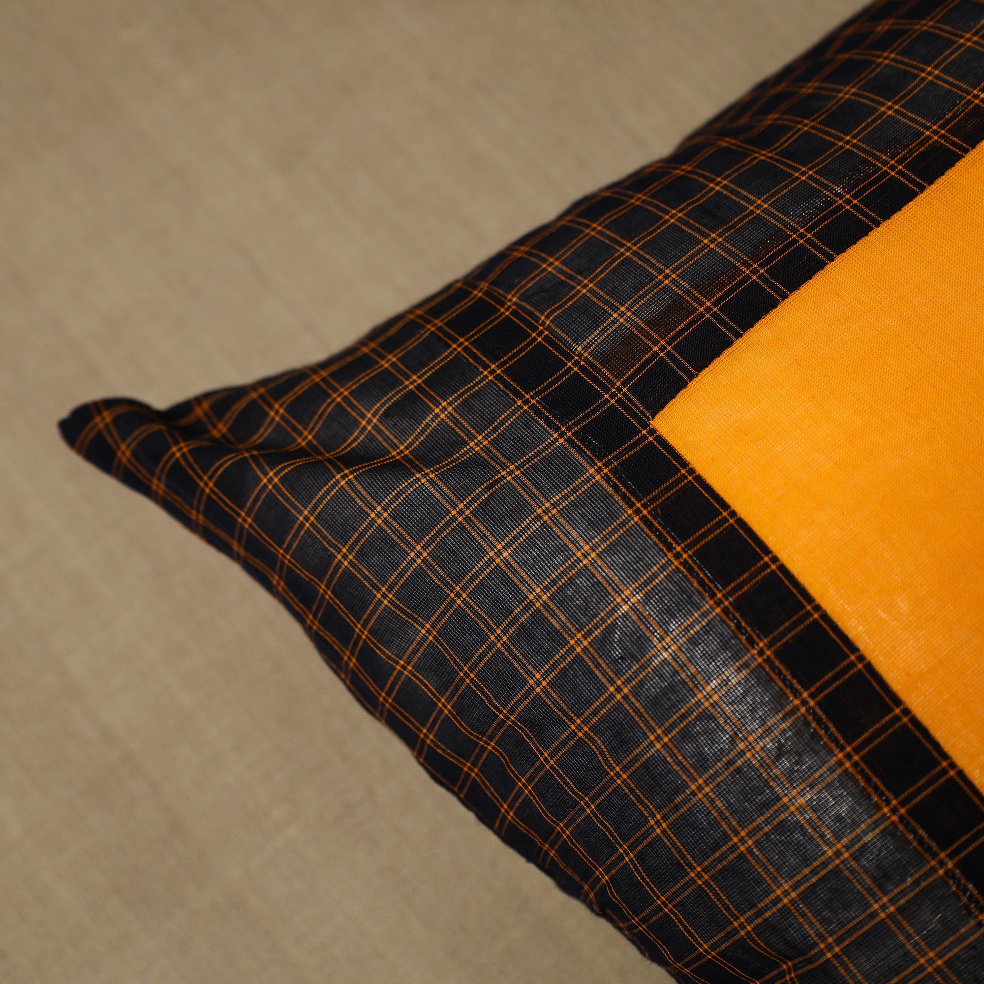 NOORI BAZAR Black - Patchwork Cotton Kanchipuram Cushion Cover (16 x 16 in) 01 - view 2