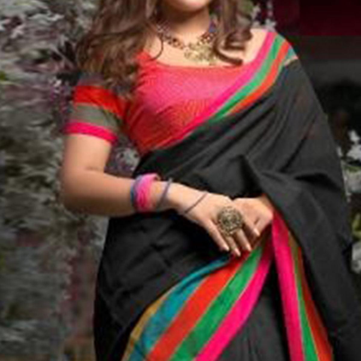 Peachmode Mesmerising Black Colored Festive Wear Woven Cotton Saree - view 3