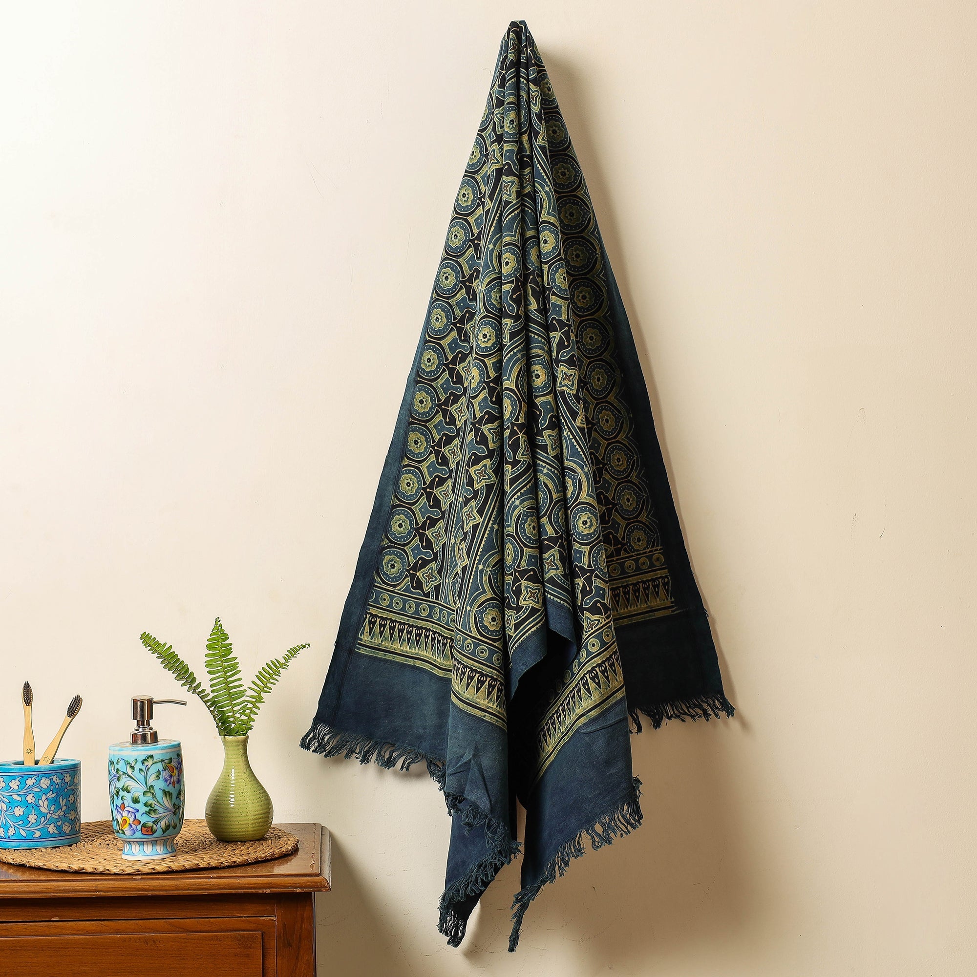 KACHCHH JI CHHAAP Blue - Block Print Cotton Ajrakh Handloom Towel