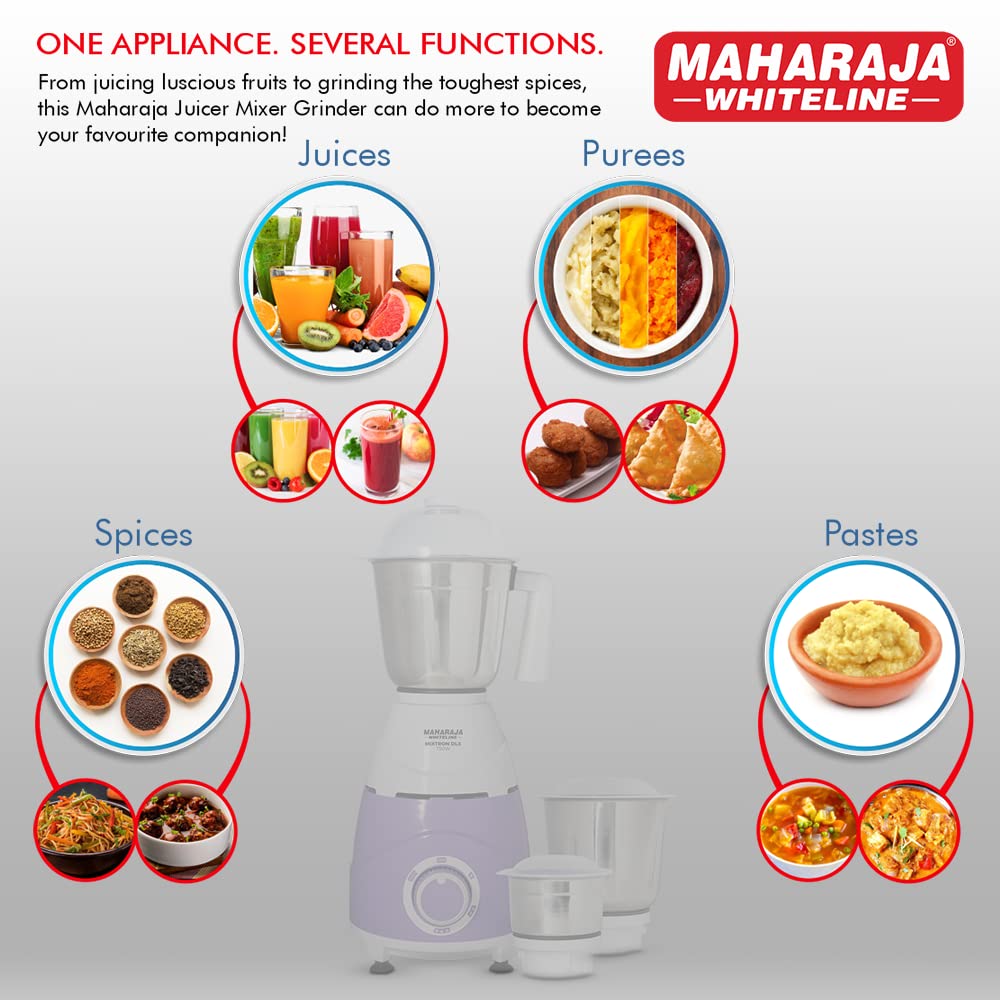 Maharaja Whiteline Mixtron DLX 750 Watts Mixer Grinder with 3 jars | Laverder & White - view 5