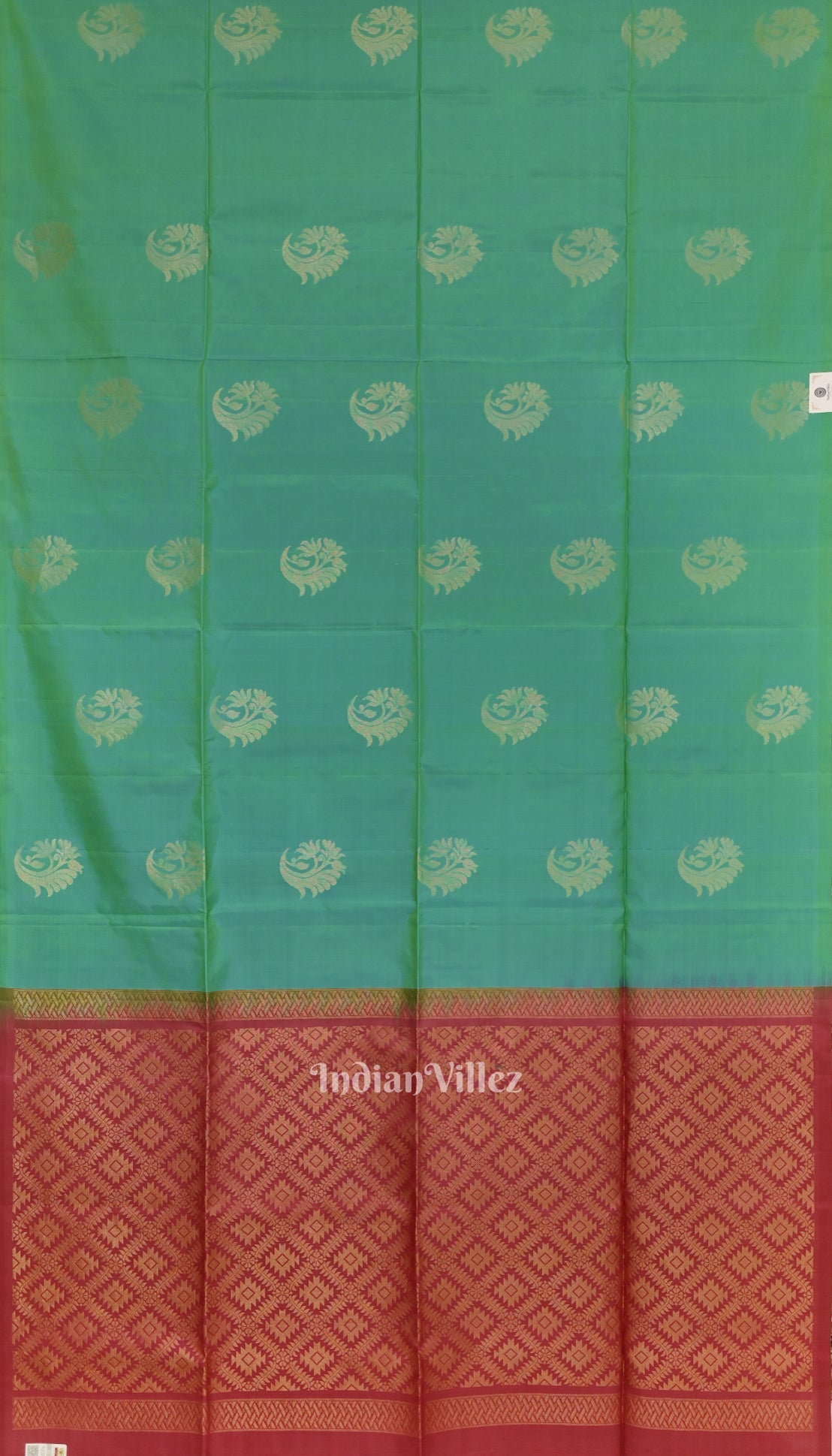 IndianVillèz Sky Green With Pinkish Red Pure Kanjivaram Soft Silk Saree - view 3