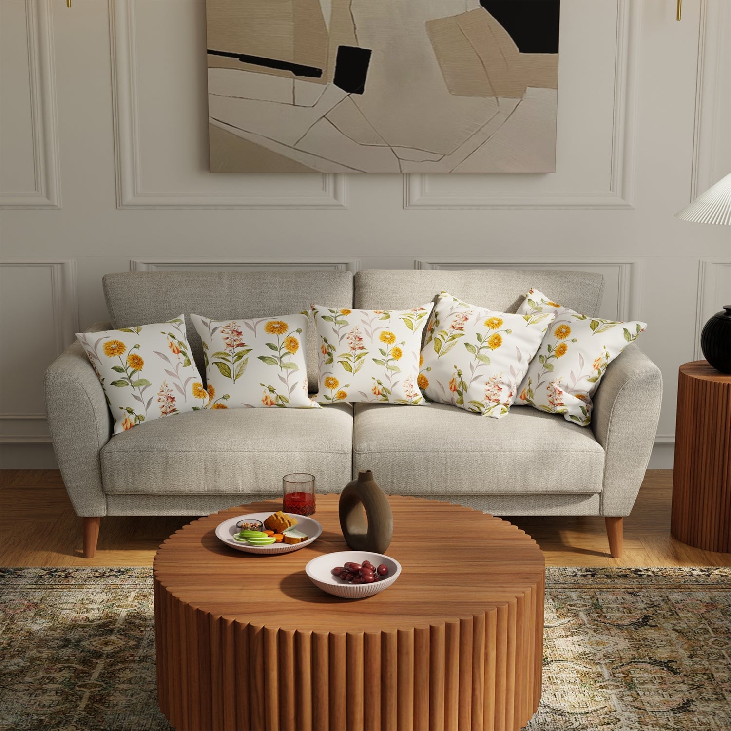 Urban Space Home Furnishing Cotton Cushion Covers, Throw pillow for couch - Cotton Coneflower - Yellow - view 2