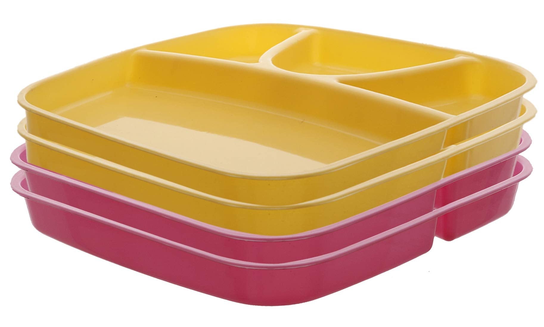 Kuber Industries 4 Pieces Microwave Safe Plastic Food Plate with Partitions (Pink & Yellow) - CTKTC37563,Standard