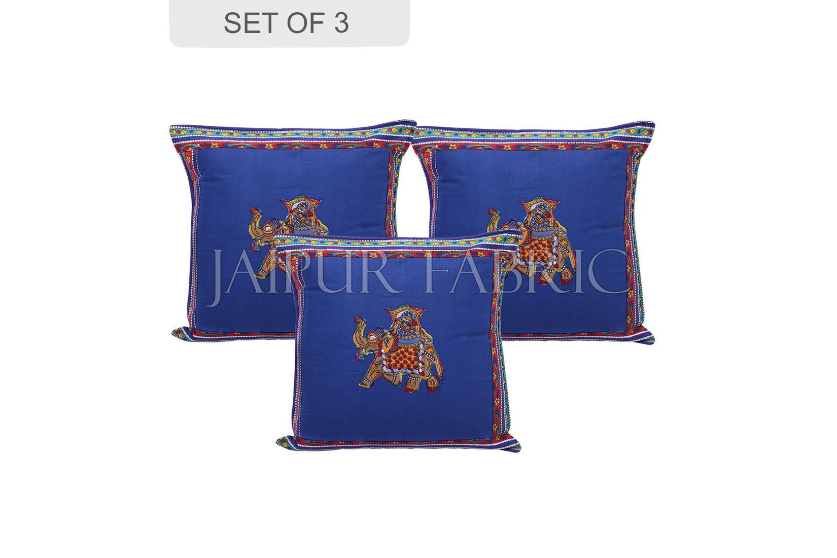 JaipurFabric® Blue Color Traditional Patch Work Cotton Cushion Cover - view 2