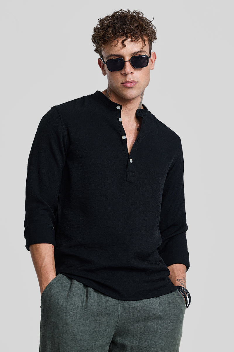 SNITCH Black Textured Slim Fit Kurta