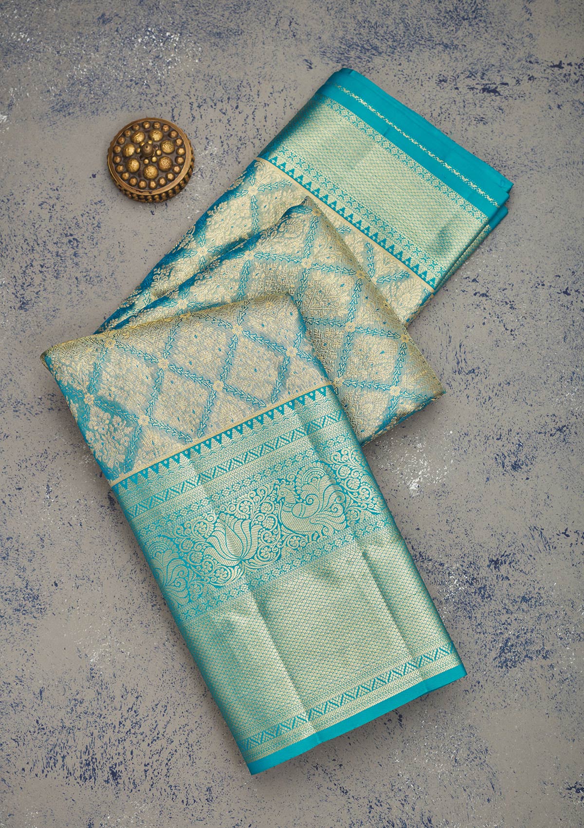 Koskii Turquoise Blue Zariwork Pure Silk Saree