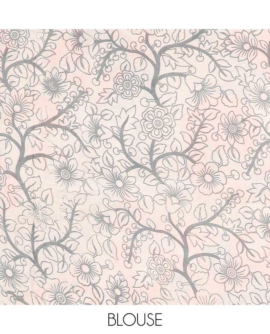 Pothys Cream bird motifs machine-printed kalamkari cotton saree, contrast unique motifs border & animal motifs pallu - view 2