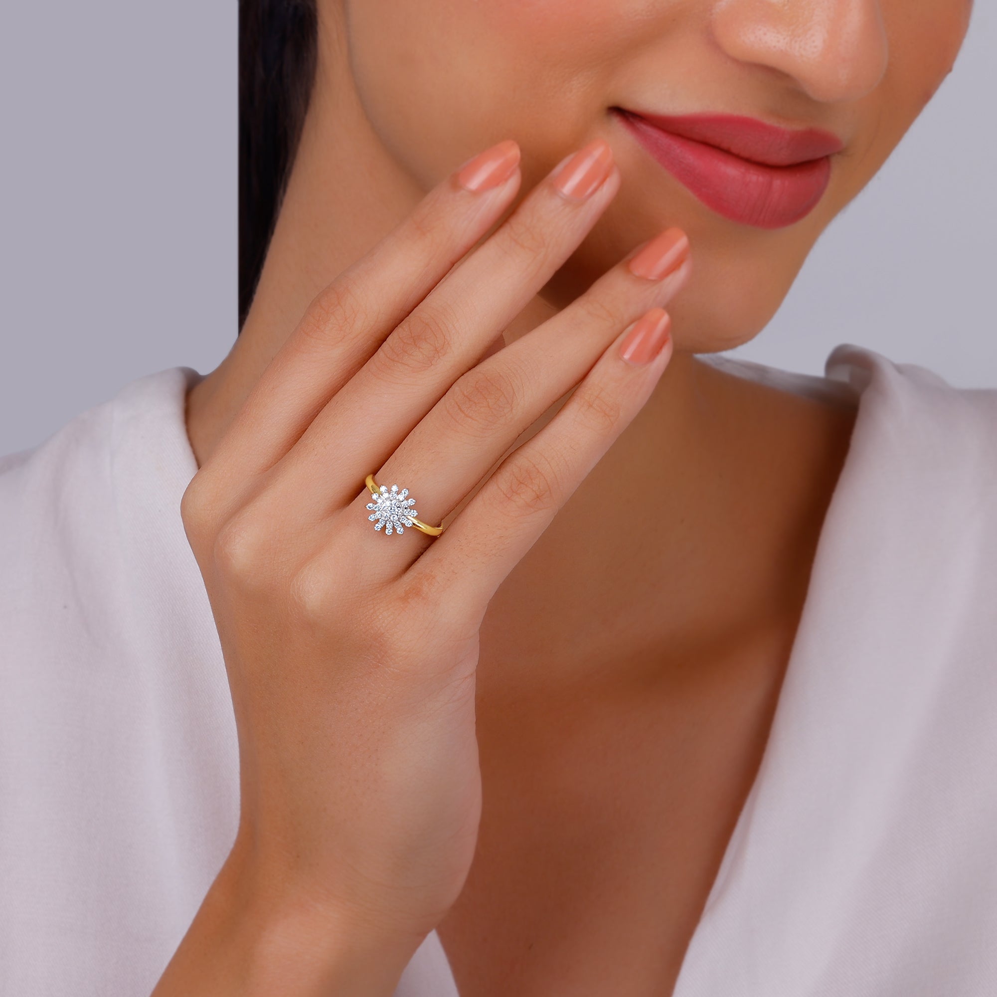 GIVA Jewellery Gold Sunflower Radiance Diamond Ring - view 3