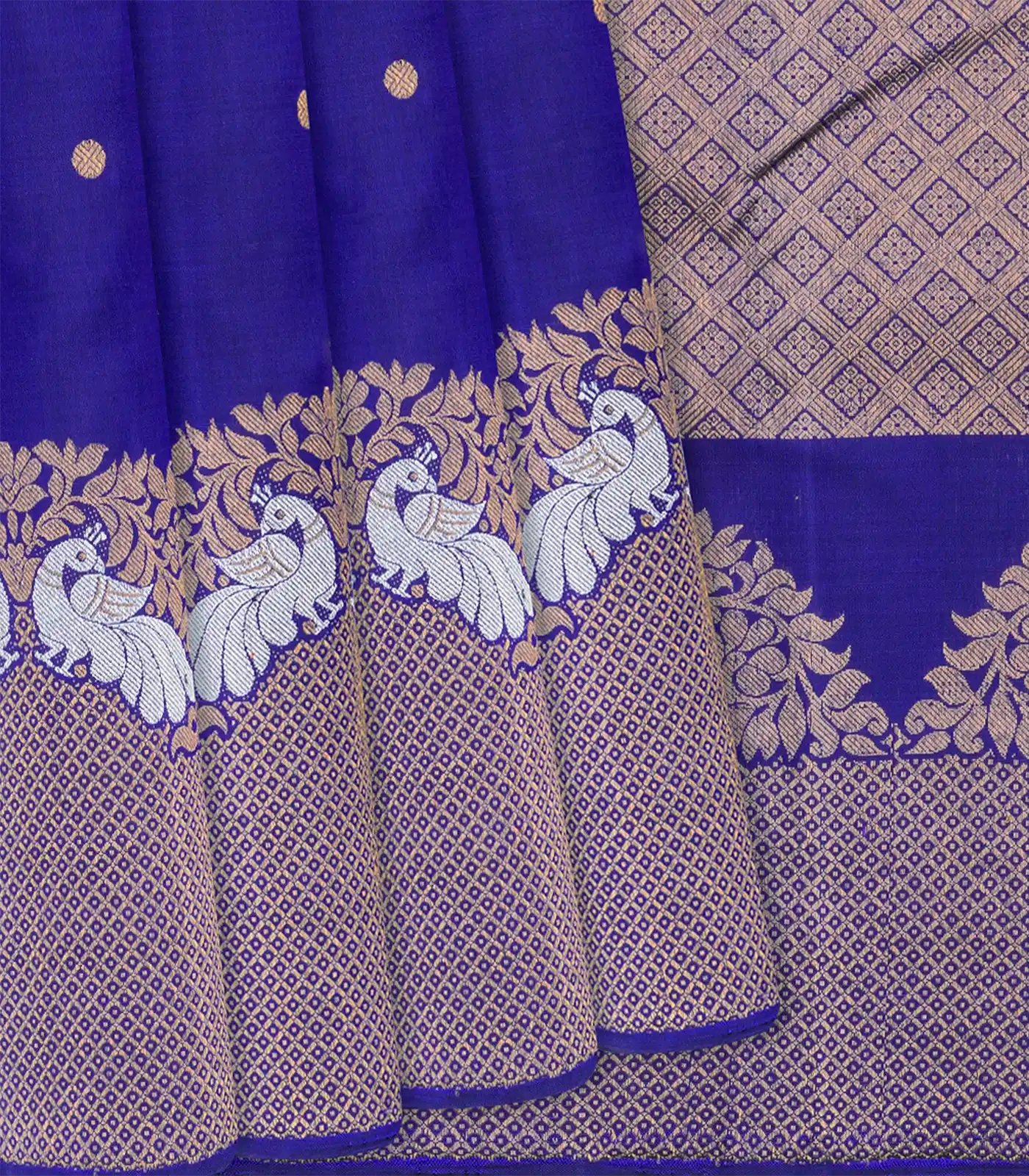 RmKV Blue Handloom Kanchipuram Silk Saree With Rudraksham Motifs-Blue