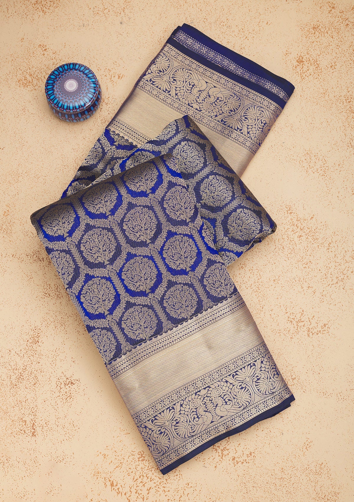 Koskii Peacock Blue Zariwork Pure Silk Saree – Women's