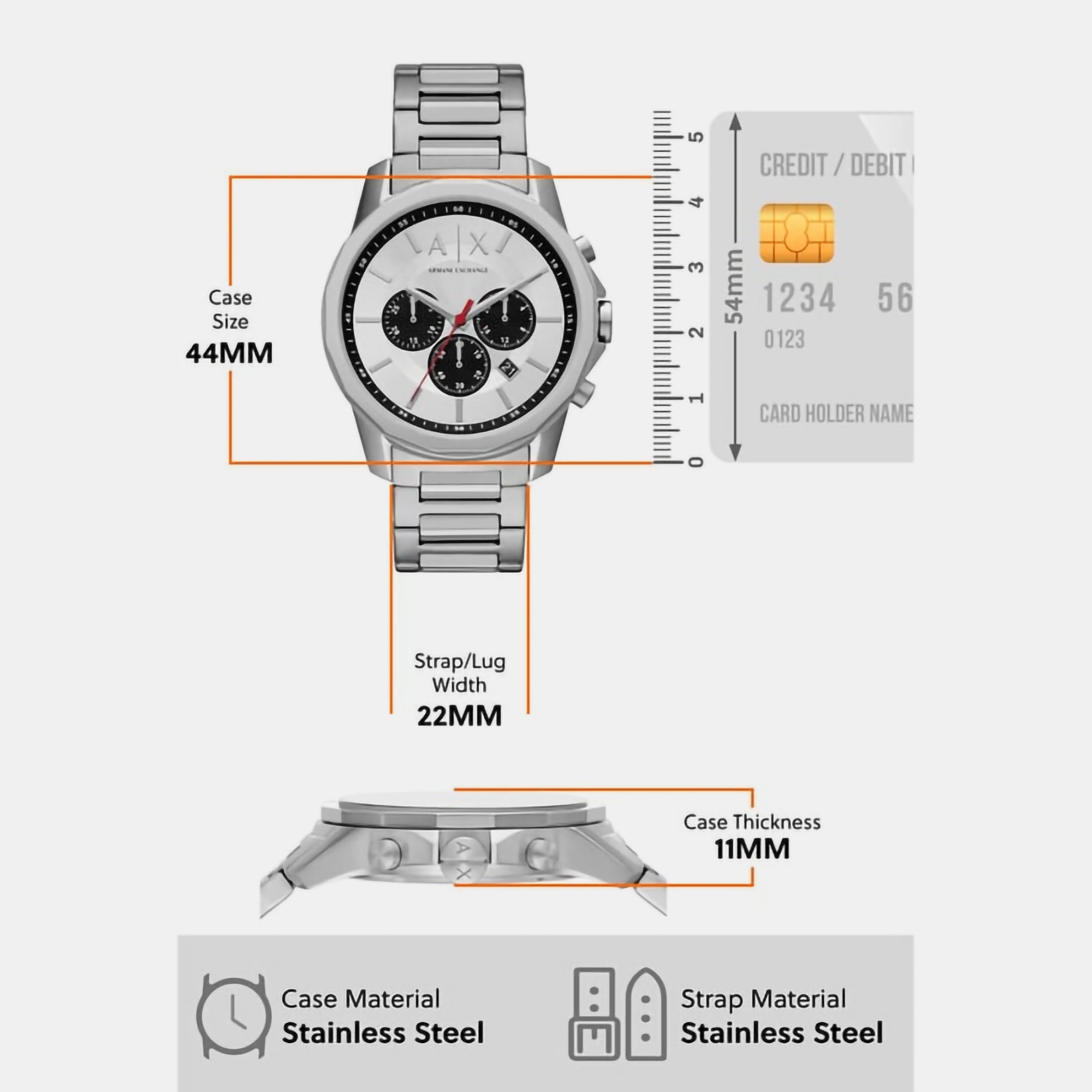 Armani Exchange Banks Men Quartz Silver Dial Chronograph Stainless Steel Watch AX1742 - view 7