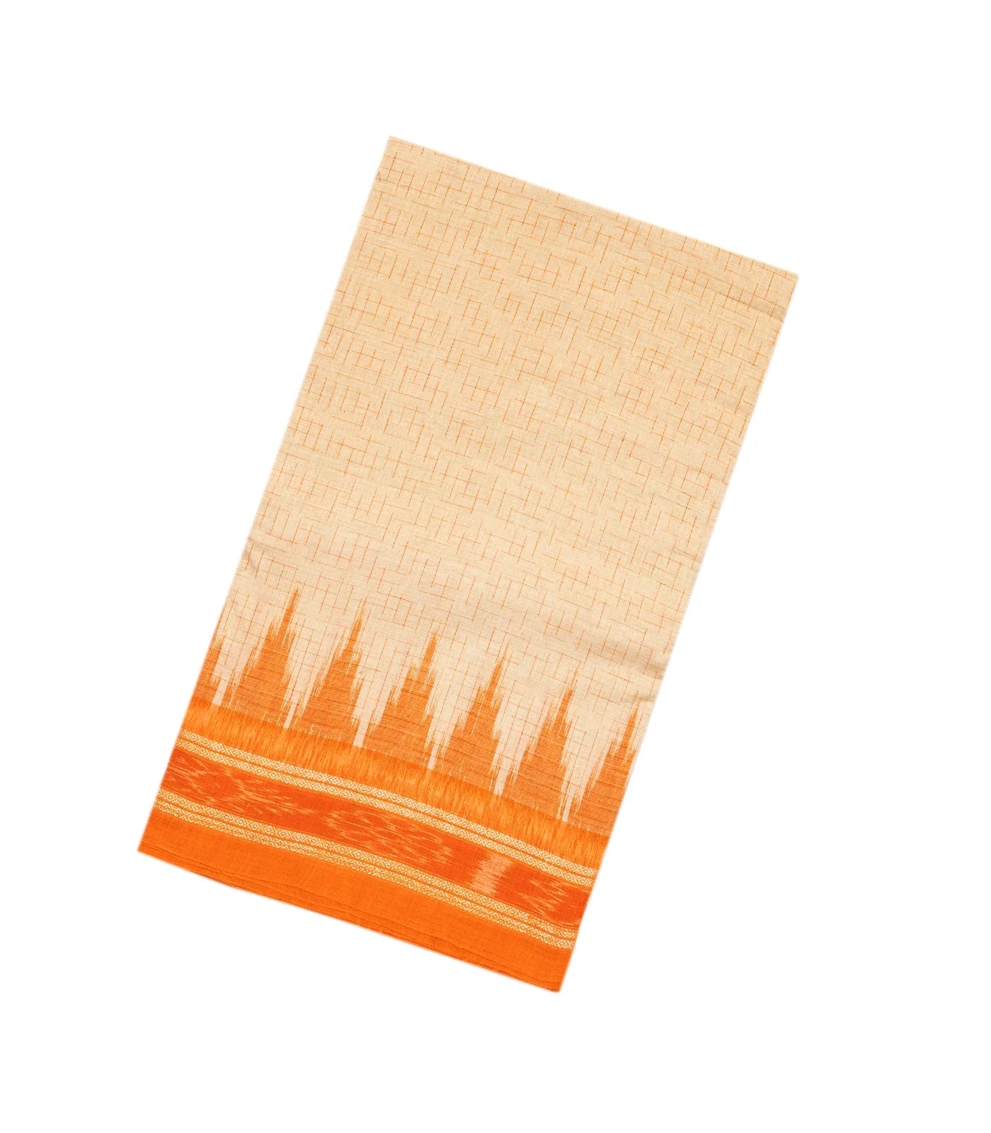 RmKV Taupe Handloom Orissa Cotton Saree With Orange Border