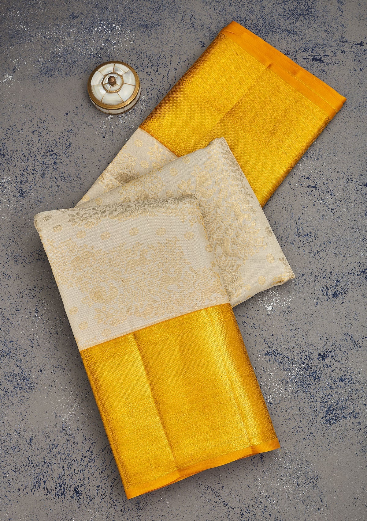 Koskii Beige Zariwork Pure Silk Saree – Women's