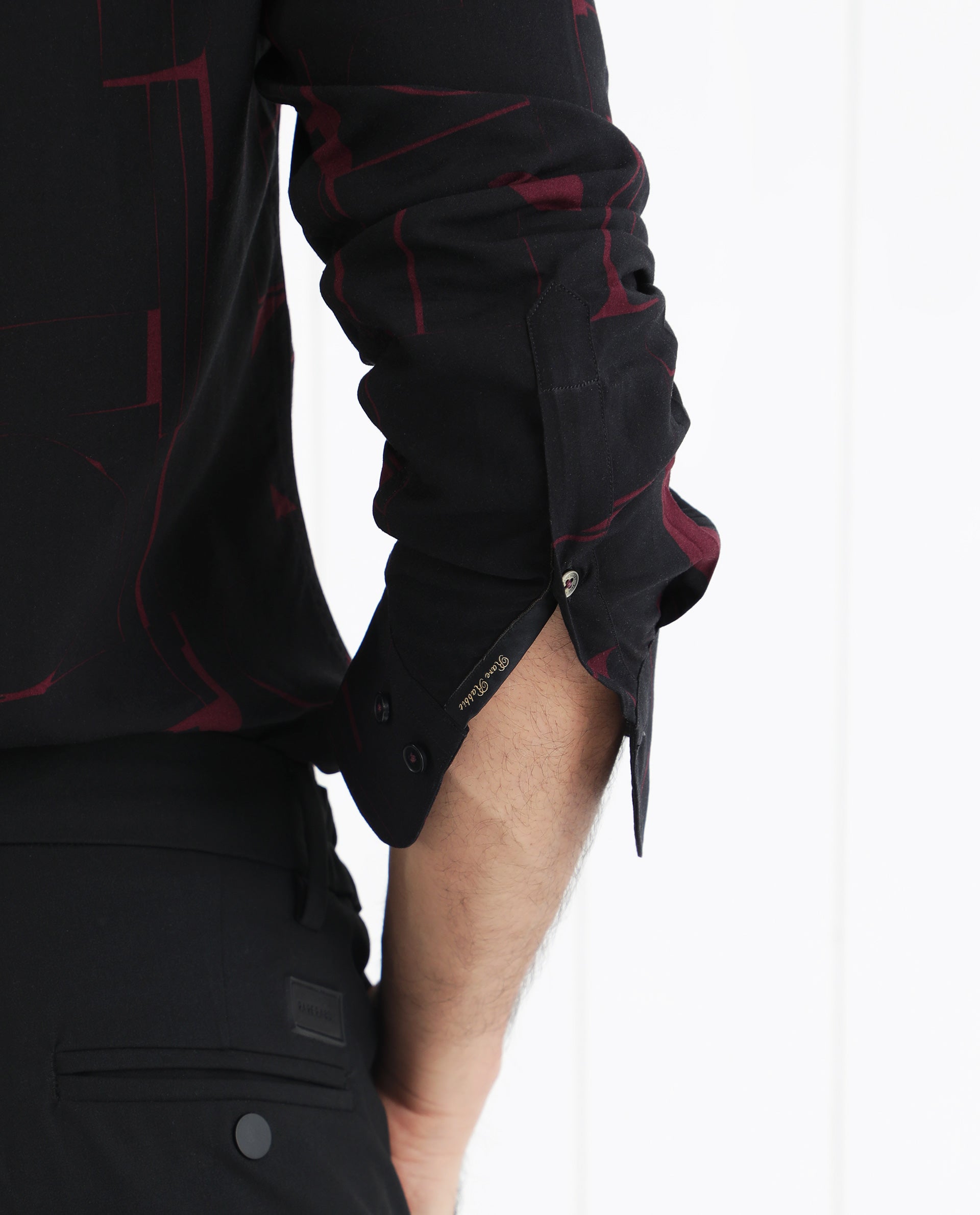 Rare Rabbit Men's Arjay Red Viscose Fabric Abstract Print Full Sleeves Shirt - view 4