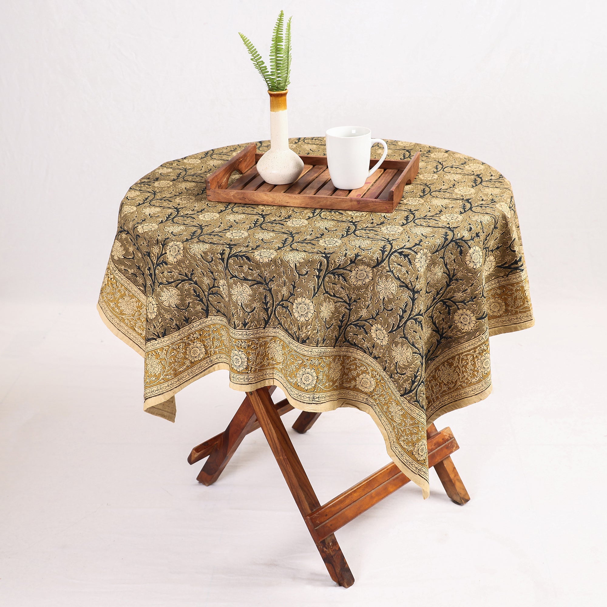 PITCHUKA SRINIVAS KALAMKARI PEDANA Brown - Original Pedana Kalamkari Block Printed Cotton Table Cover (44 x 44 in)