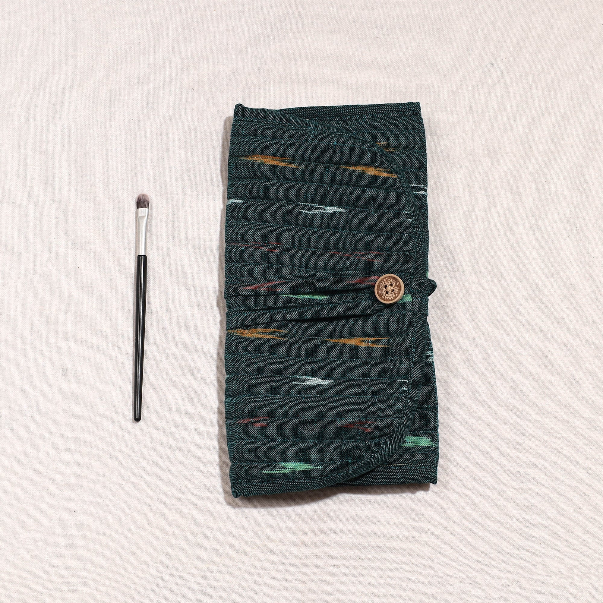 NOORI BAZAR Black - Ikat Fabric Multipurpose Segmented Make-up Brush Wrap Pouch/Case - view 2