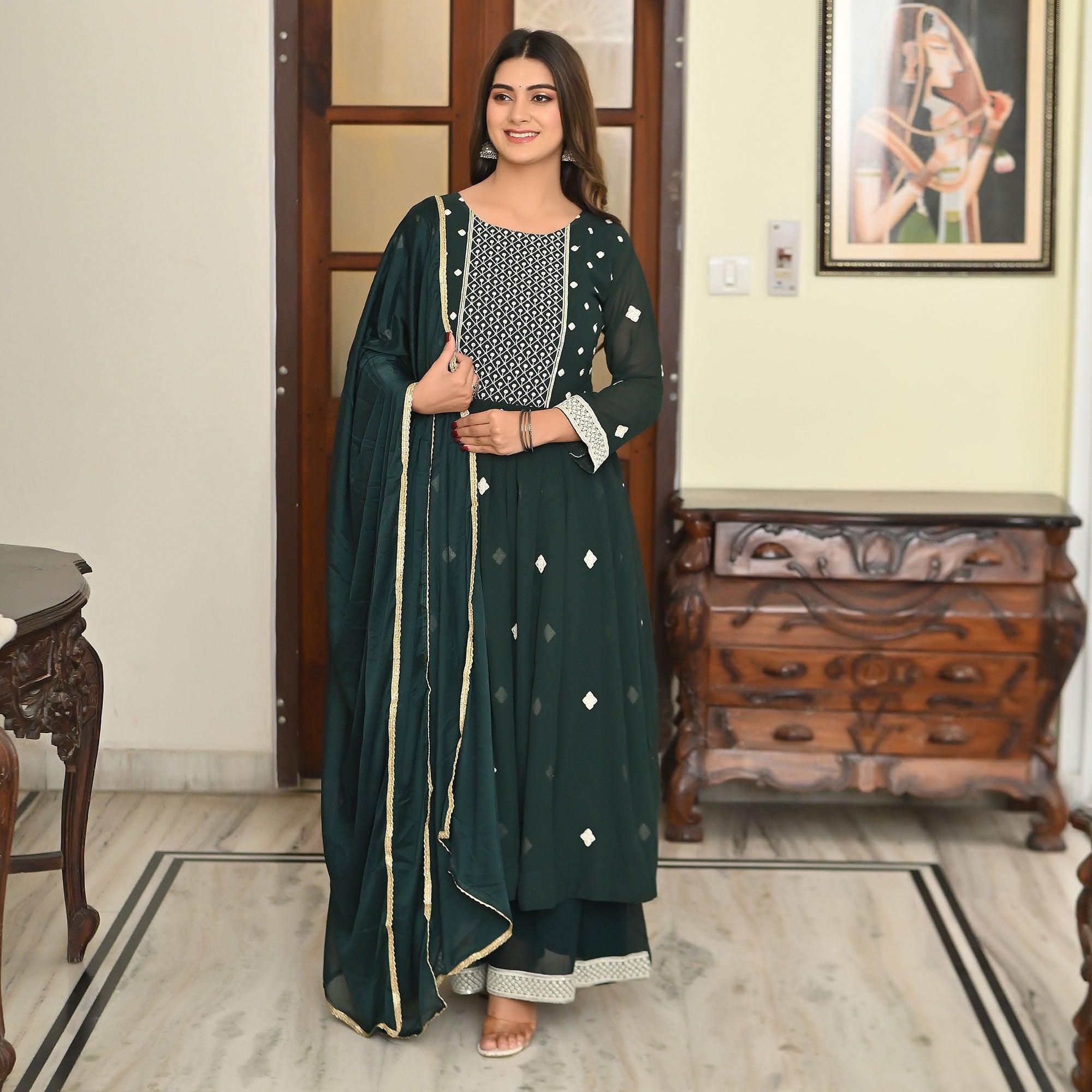 BlackTree green-embroidered-georgette-sharara-suit-2 - view 3
