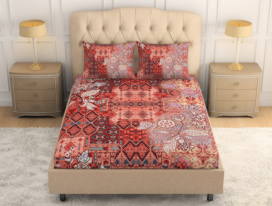 Orange 100 cotton – Spaces India Floral Persimmon - Orange 100% Cotton King Size Bedsheet - Caravan By Spaces
