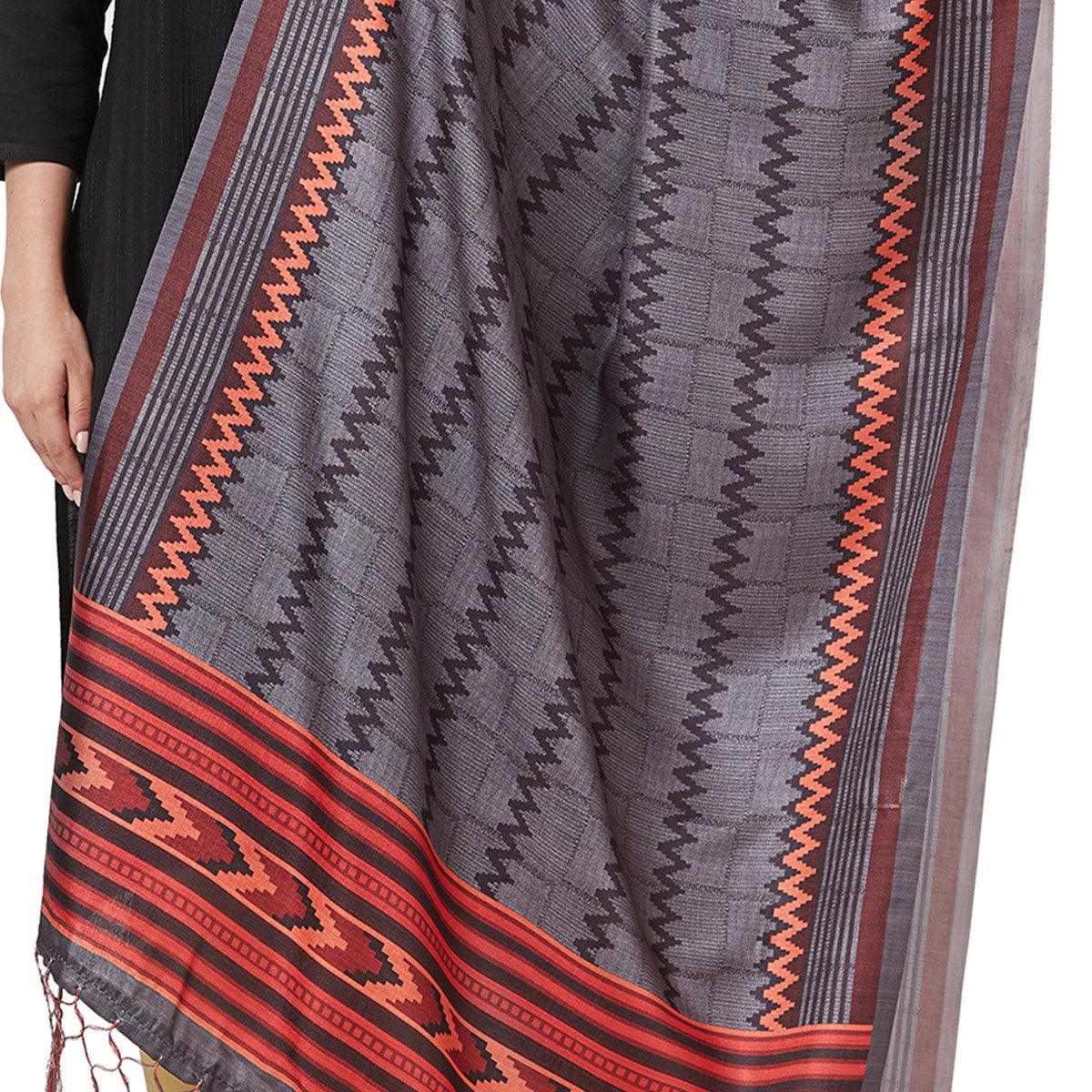 Peachmode Seller Exceptional Gray Colored Casual Printed Pashmina Silk Dupatta - view 2