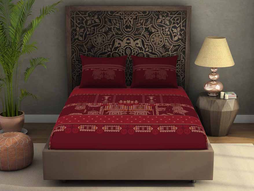Spaces India Ornate Dark Red 100% Cotton King Size Bedsheet Rangana Digital - By Occasions