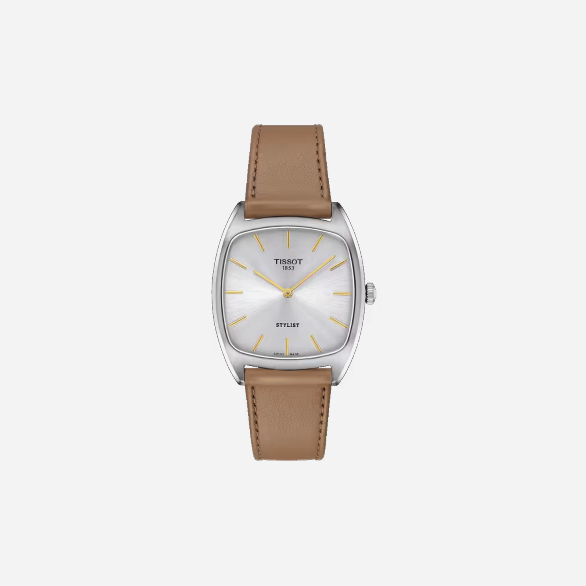 Tissot Stylist Silver 32mm Dial Light Brown Leather Strap Watch