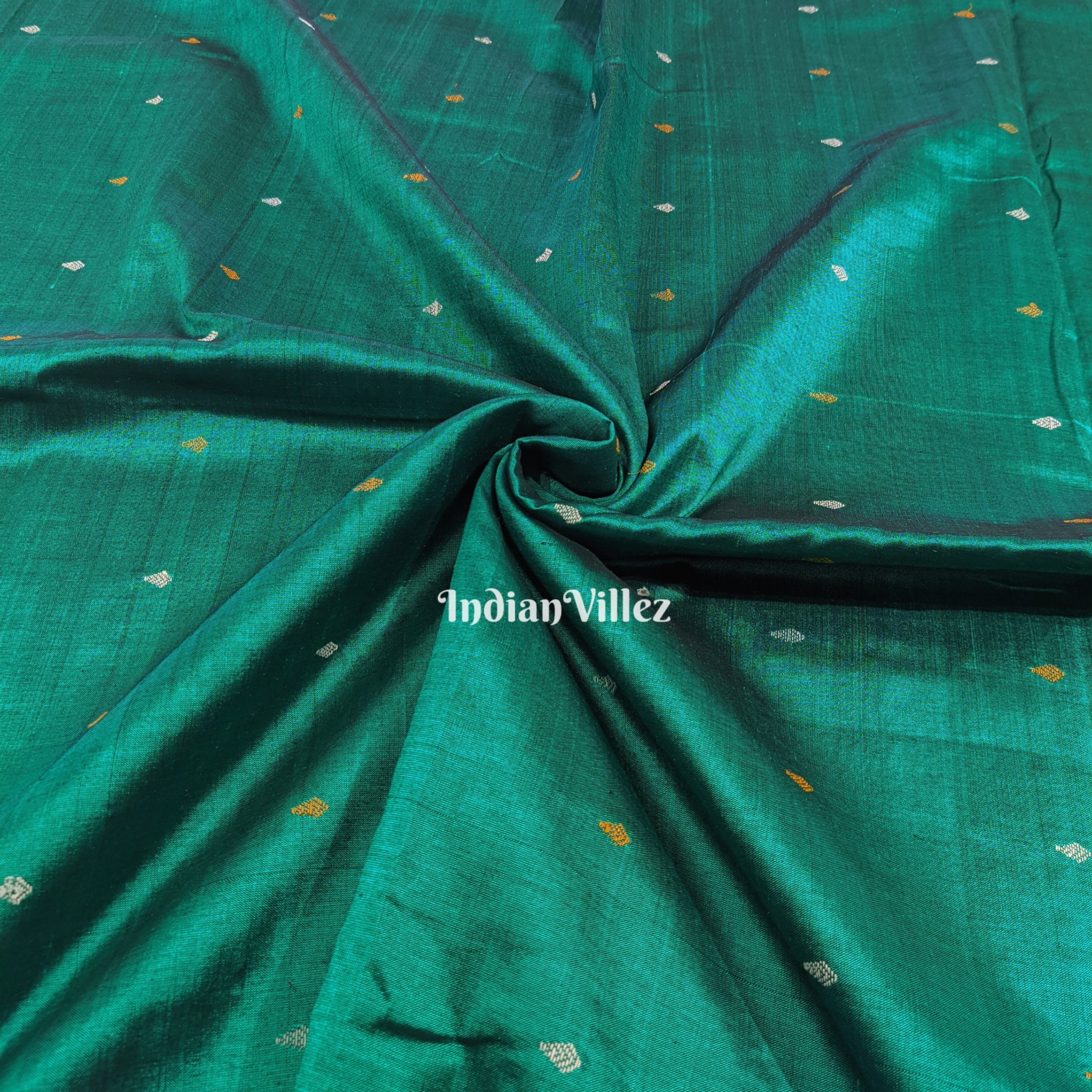 IndianVillèz Sea Green Bomkai Silk*Cotton Handloom Fabric