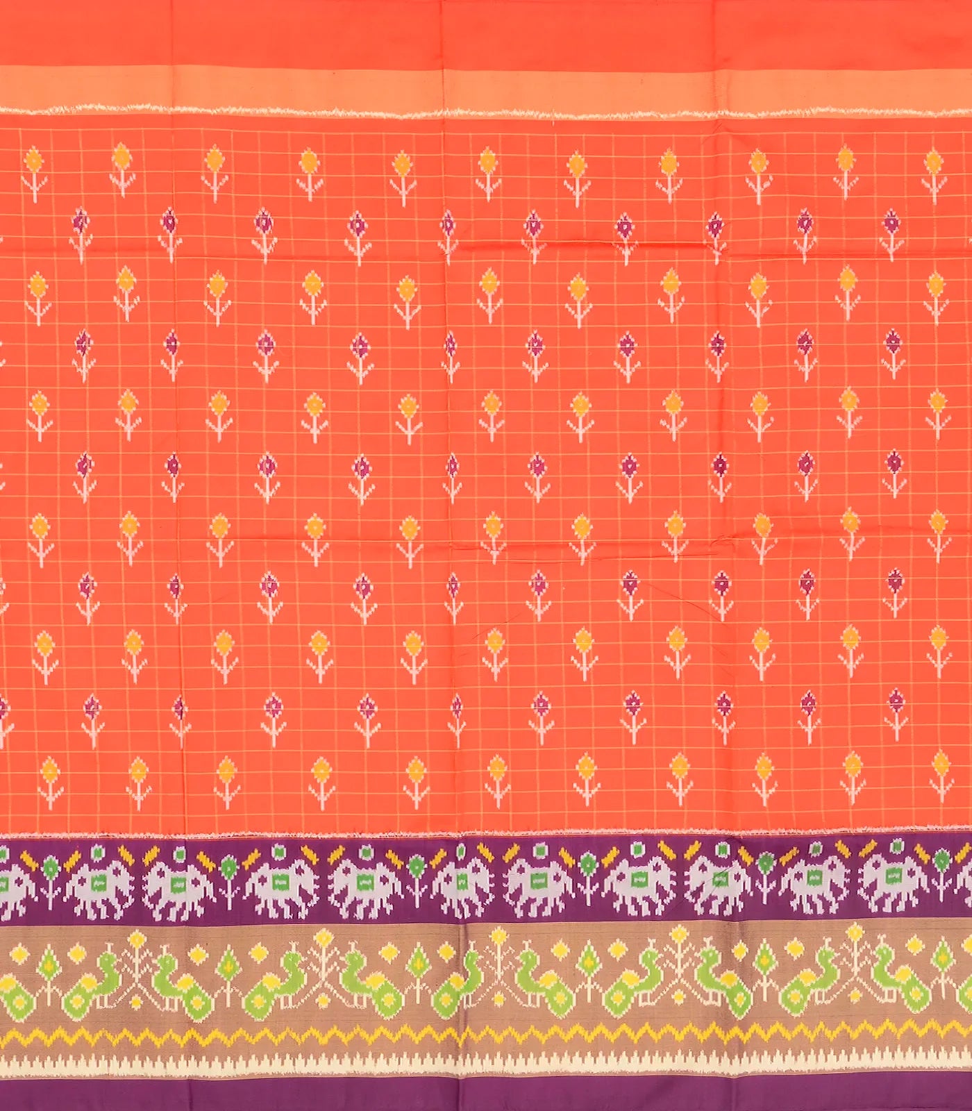 RmKV Peach Handloom Silk Pavadai Material With Checks and Tie & Dye Motifs -Peach - view 2