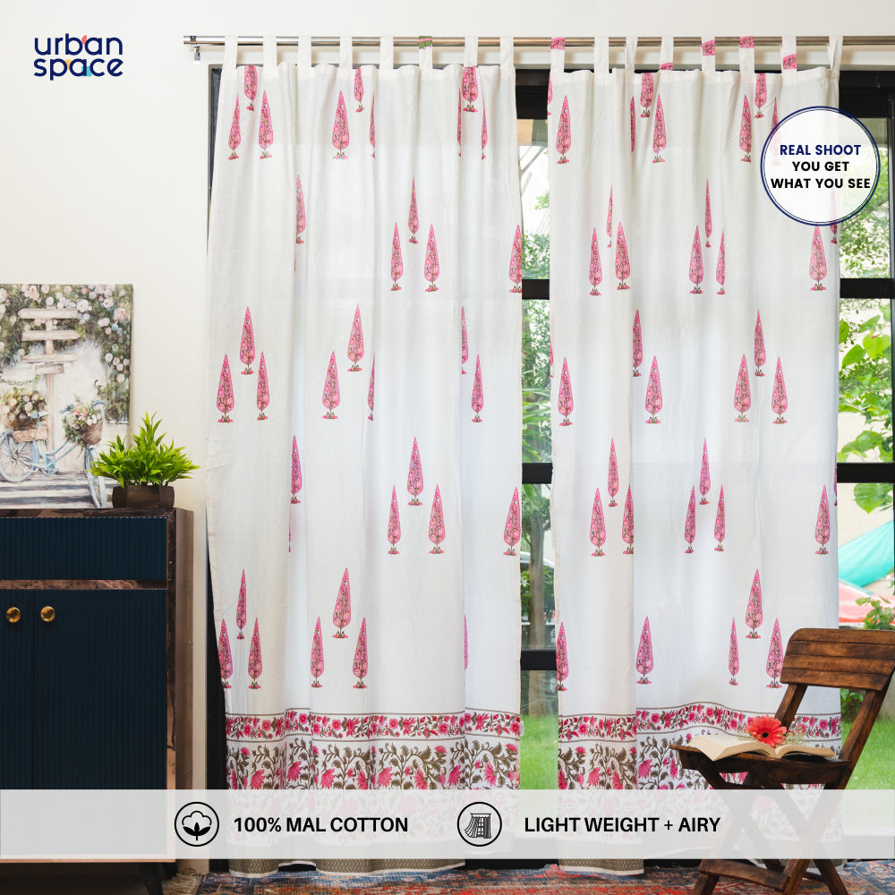 Urban Space -Home Furnishing Store 100% MalMal Cotton Curtains, Semi-Transparent with Tab Top, Pack of 2 Curtains - Ace of Spade Pink - view 3