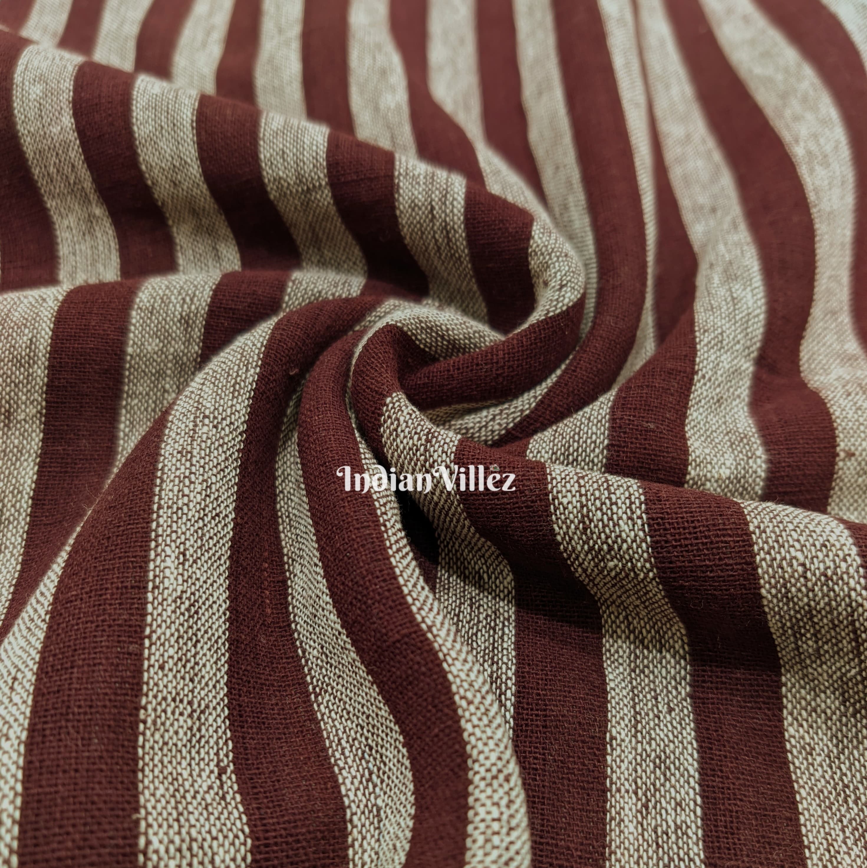 IndianVillèz Maroon Grey Strips Organic Natural Dyed Kotpad Fabric