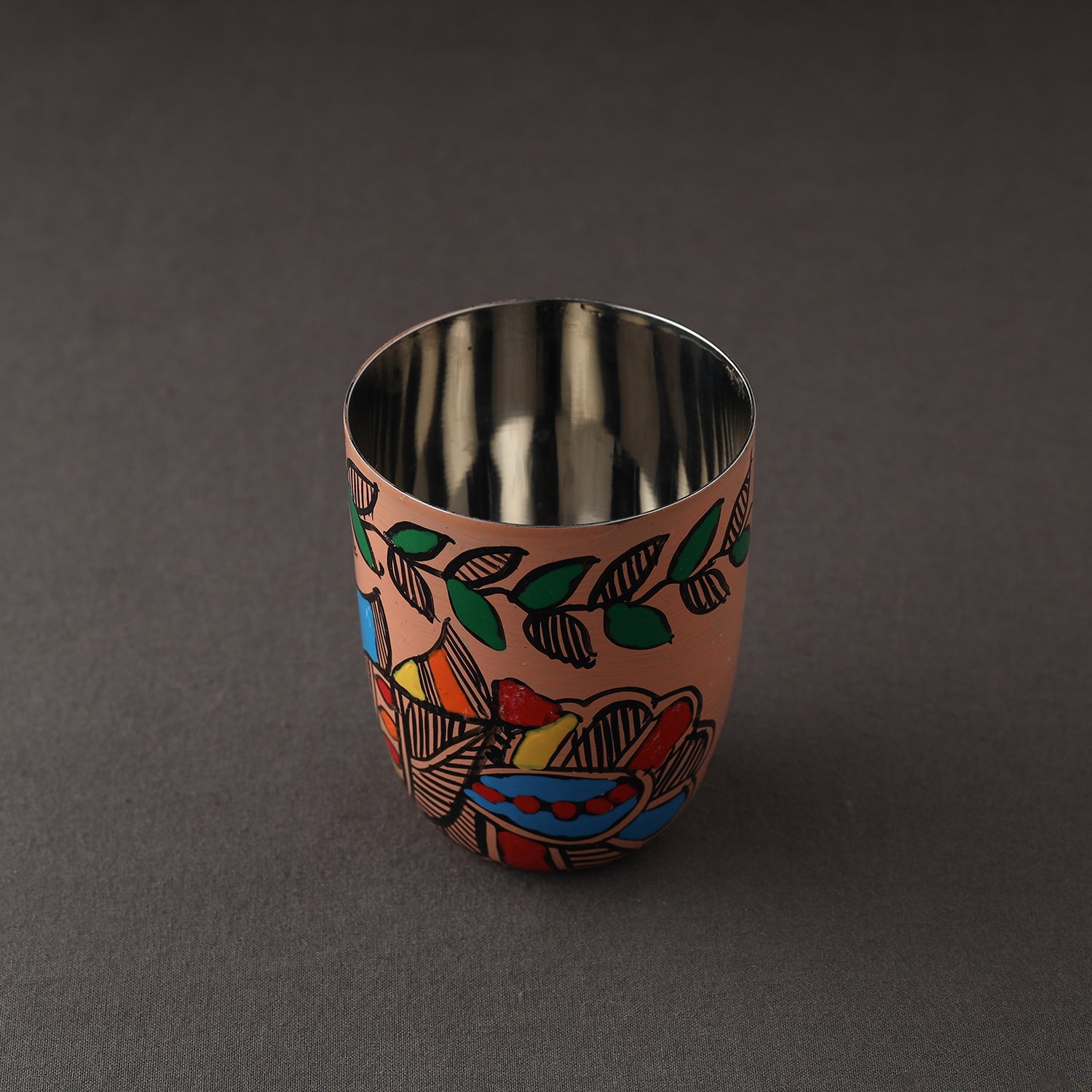 AAYAAS Brown - Godna Madhubani Handpainted Stainless Steel Glass - view 2