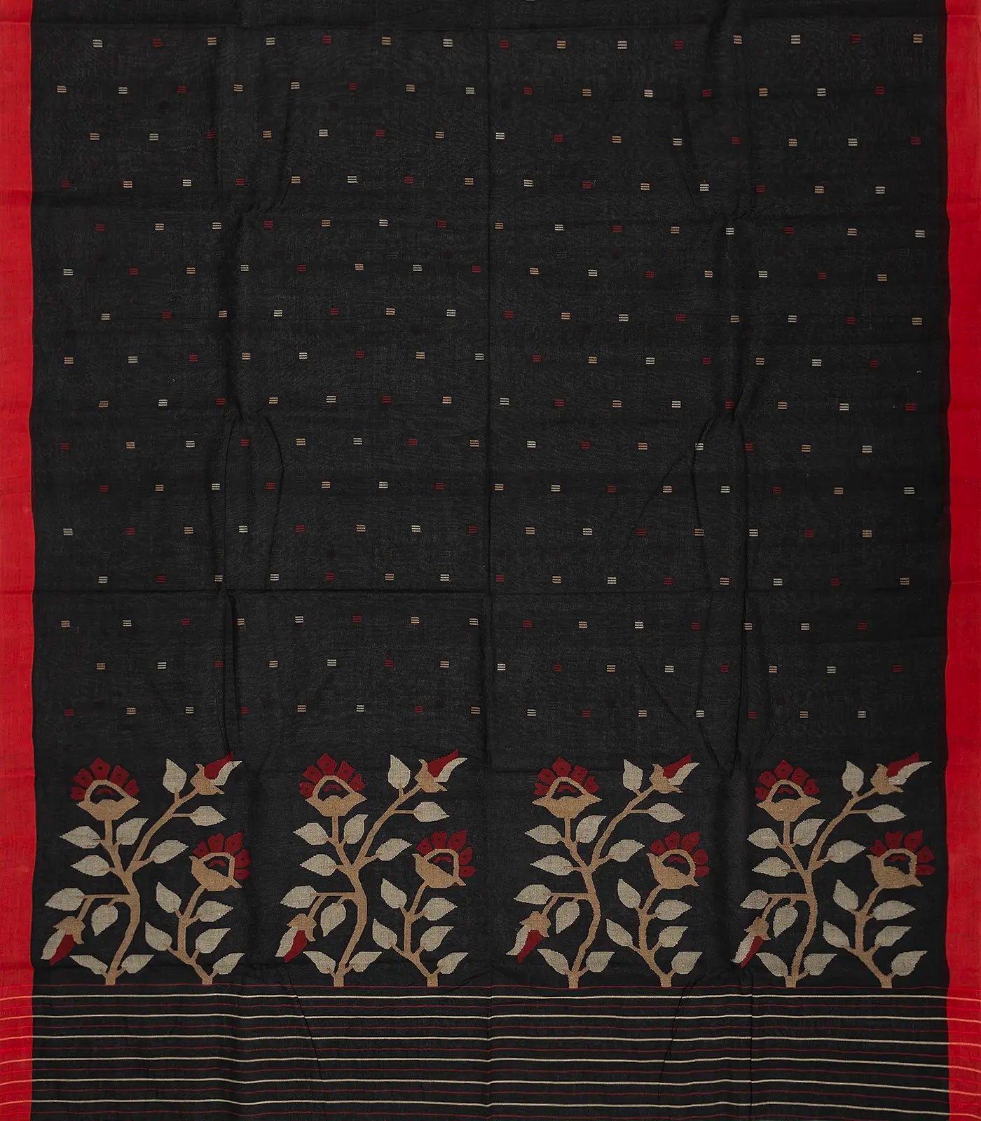 RmKV Black Handloom Dhakai Cotton Saree With Floral Motifs - view 2