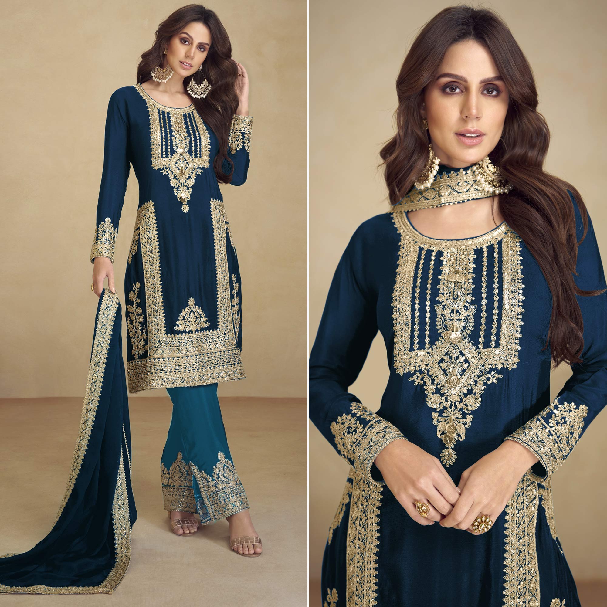 Peachmode Morpich Floral Sequins Embroidered Georgette Semi Stitched Salwar Suit