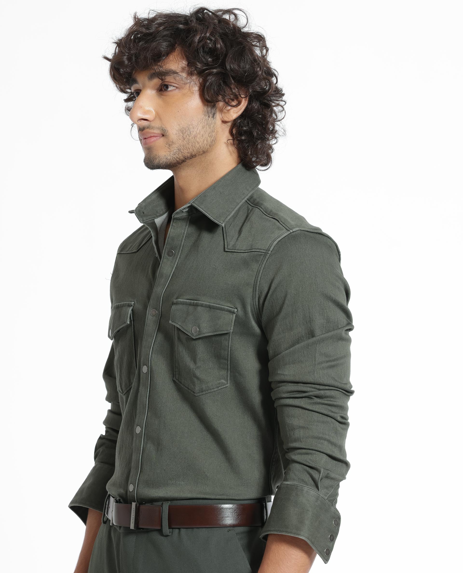 Rare Rabbit Men's Xenon Olive Cotton Polyester Fabric Full Sleeves Solid Shirt - view 11