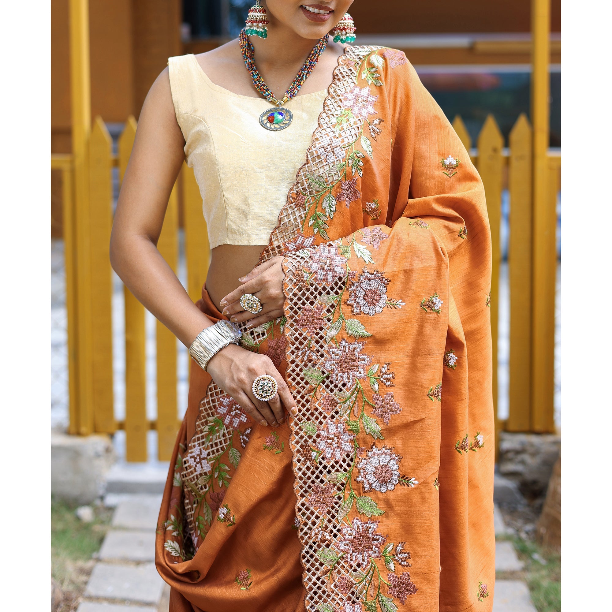 TASARIKA COUTURE Apeksha Orange Silk Handwork Saree - view 4