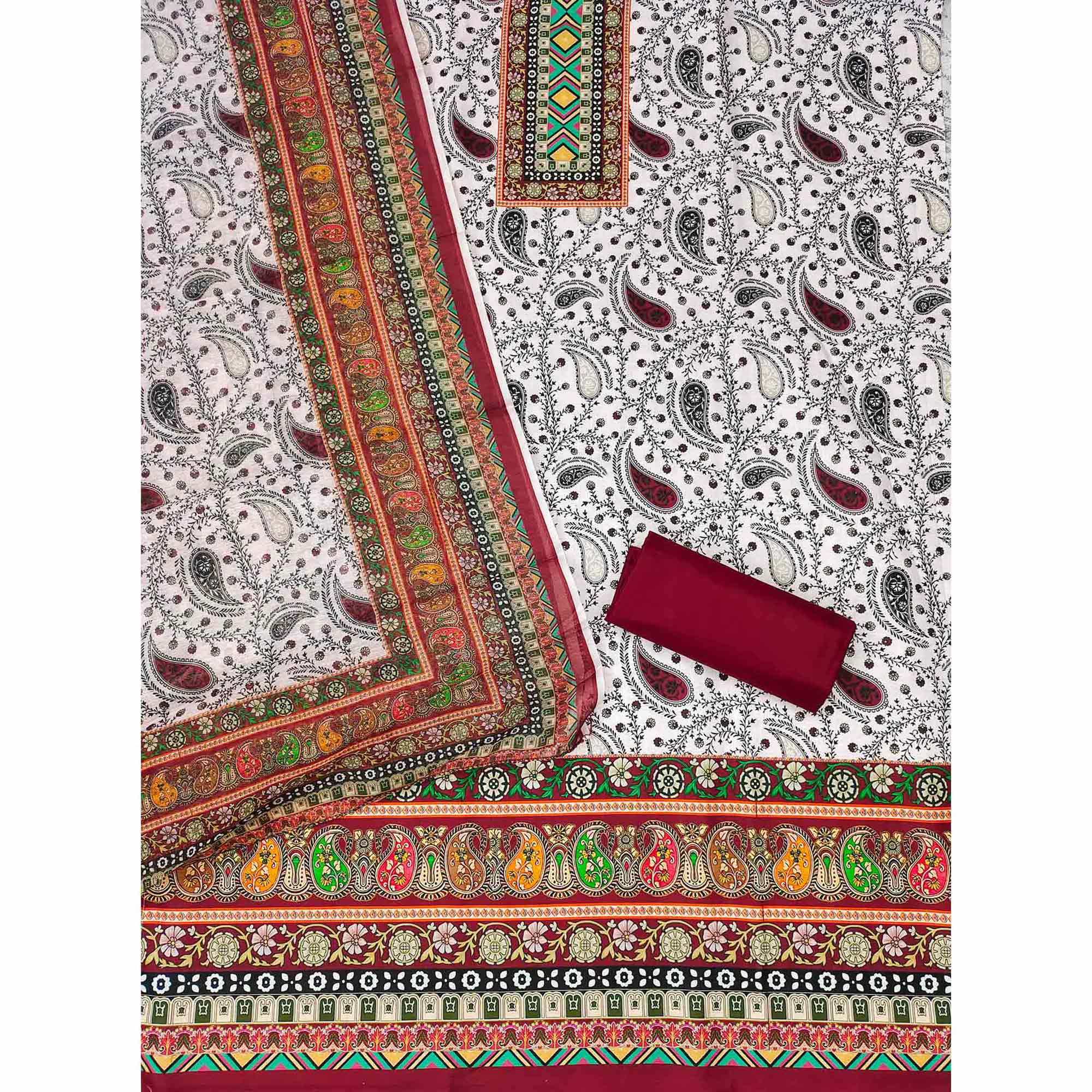 Peachmode Maroon Floral Printed Cotton Blend Dress Material - view 4