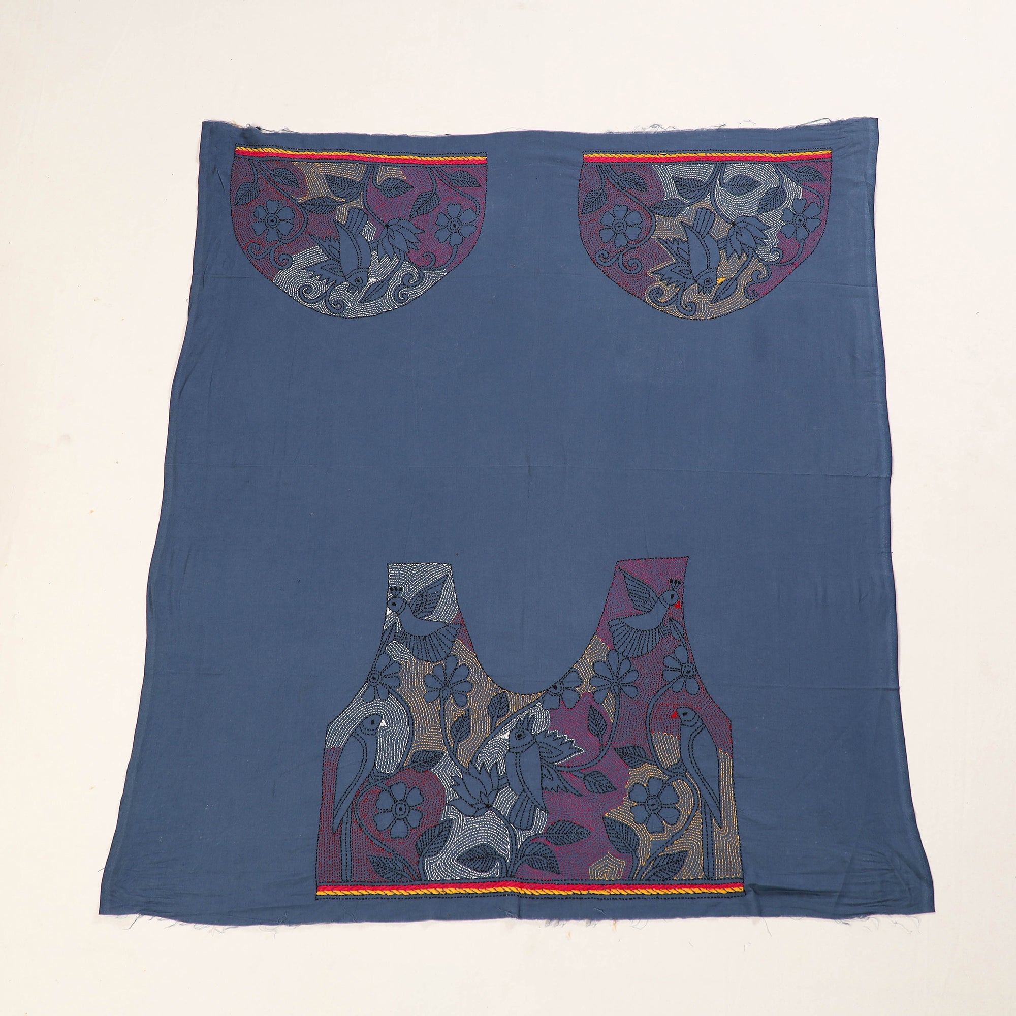 KHUSHBASH - HAPPY LOOM OF EAST Blue - Bengal Kantha Embroidery Cotton Blouse Piece 56 - view 2
