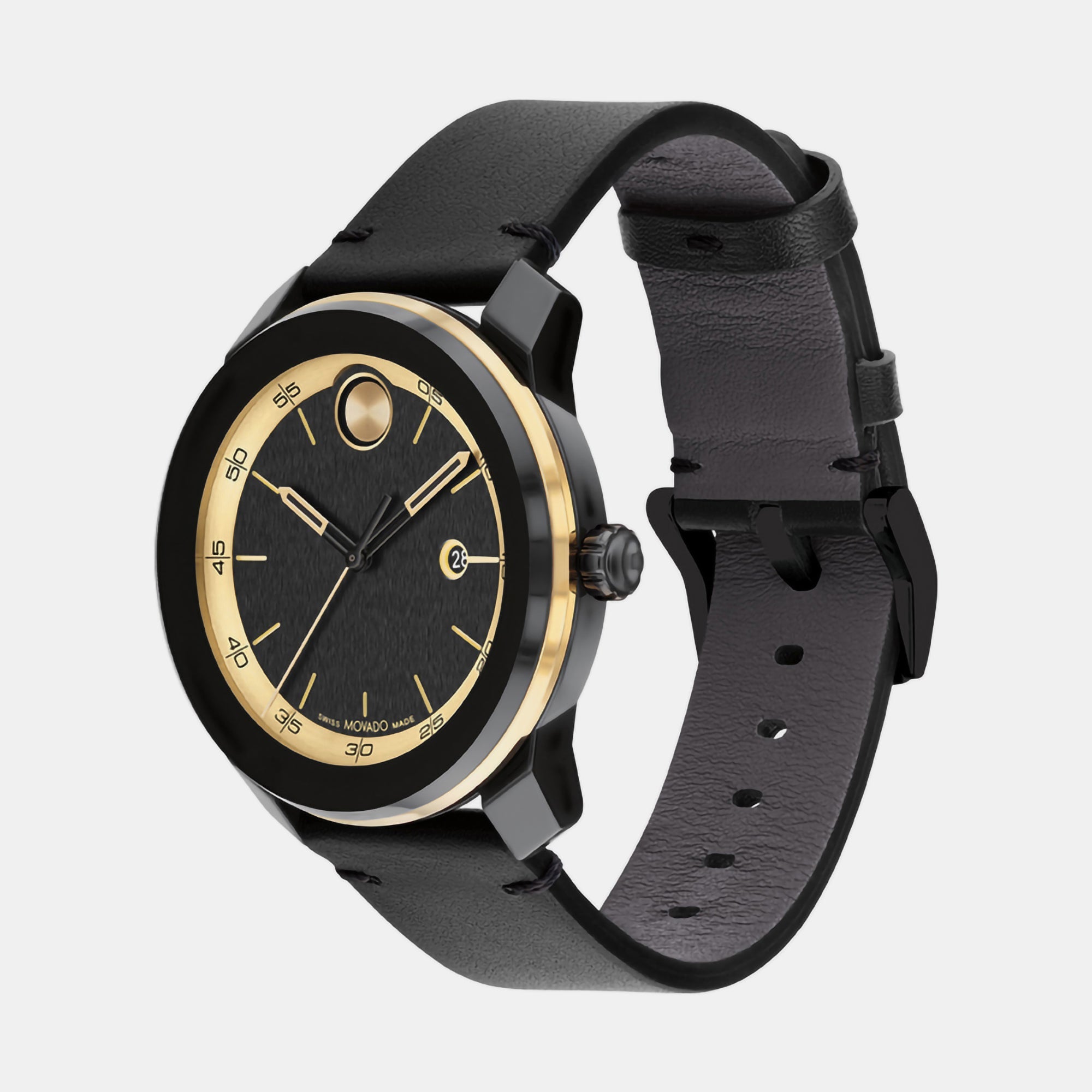 Movado Bold Men Quartz Black Dial Analog Leather Watch 3601130 - view 3