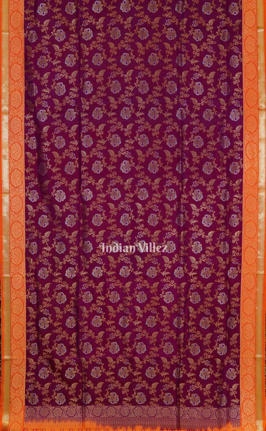 IndianVillèz Maroon Orange Pure Kanjivaram Soft Silk Saree - view 3