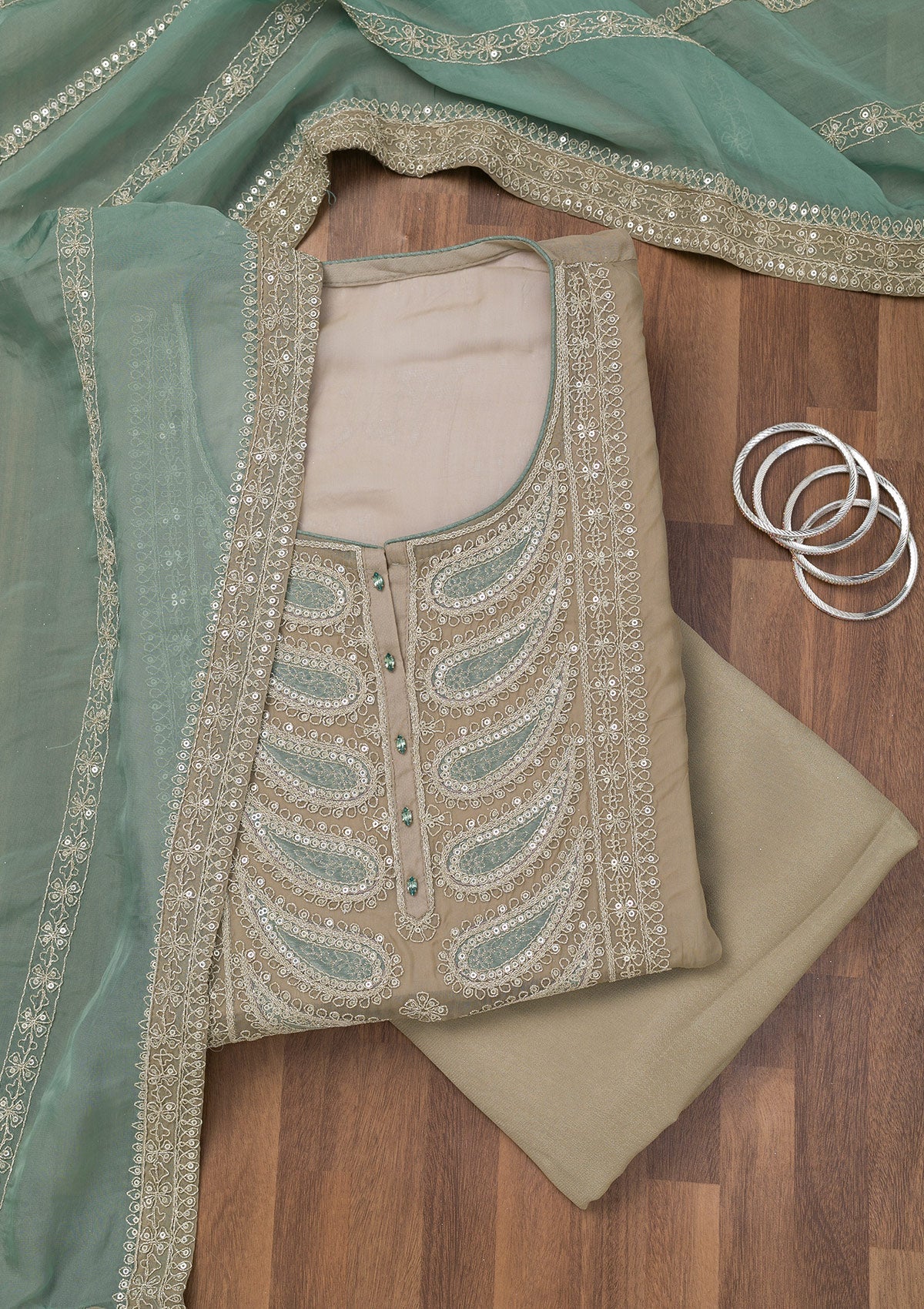 Koskii Grey Zariwork Semi Crepe Unstitched Salwar Suit